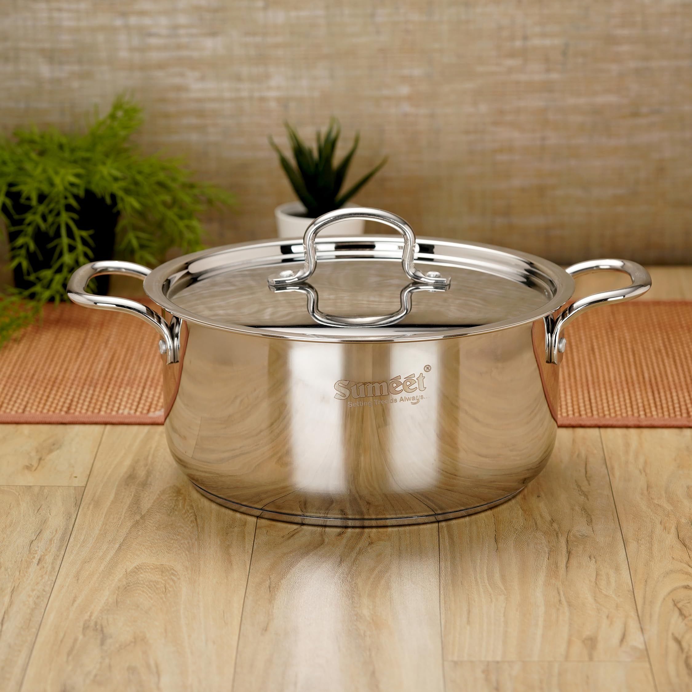 Sumeet Stainless Steel Induction Bottom (Encapsulated Bottom) Casserole With S.S Lid 5 Ltr, 24 Cm Dia, Silver, 5000Ml