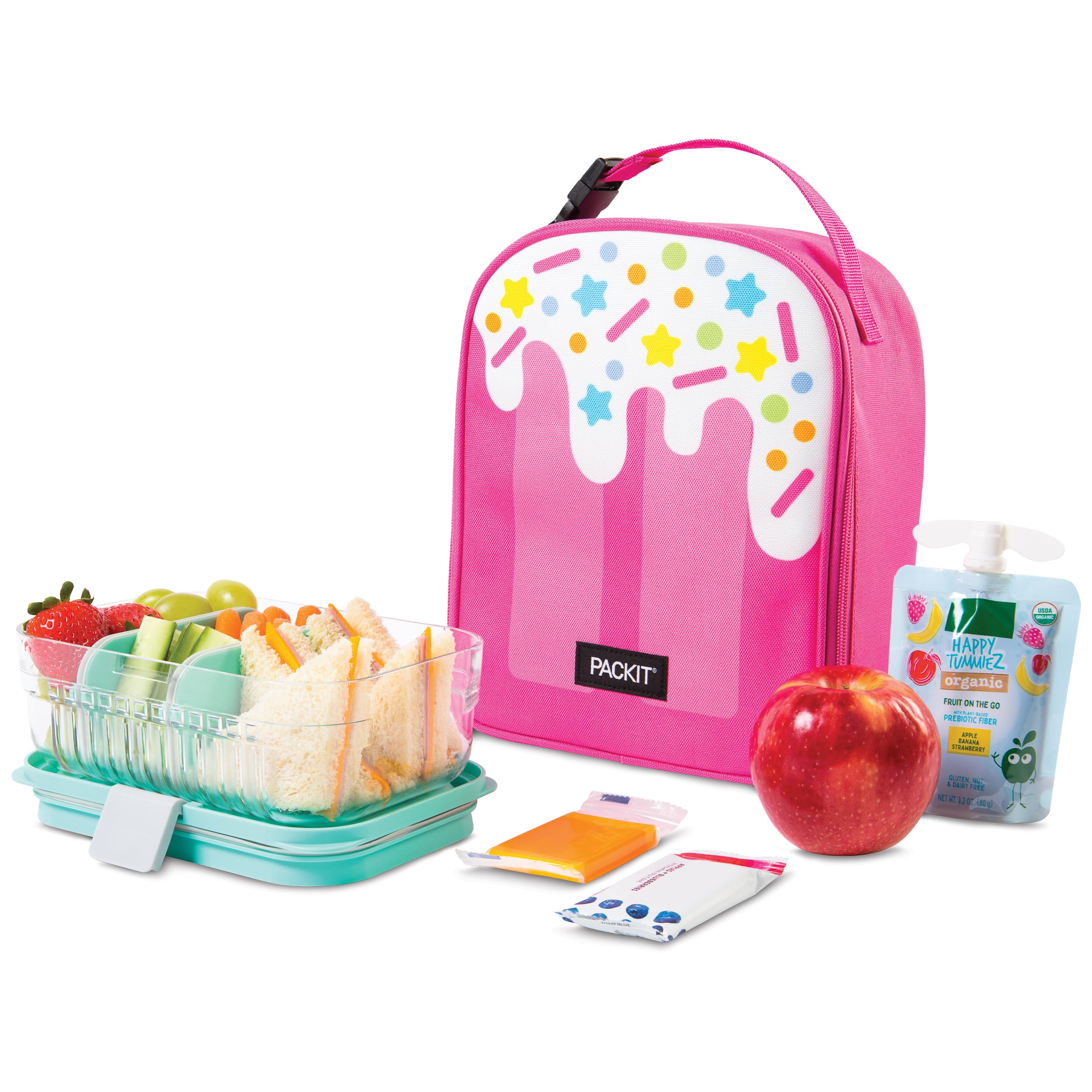 Packit Freezable Playtime Lunch Box, Pink Popsicle, Built With Ecofreeze Technology, Collapsible, Reusable, Zip Closure With Buc