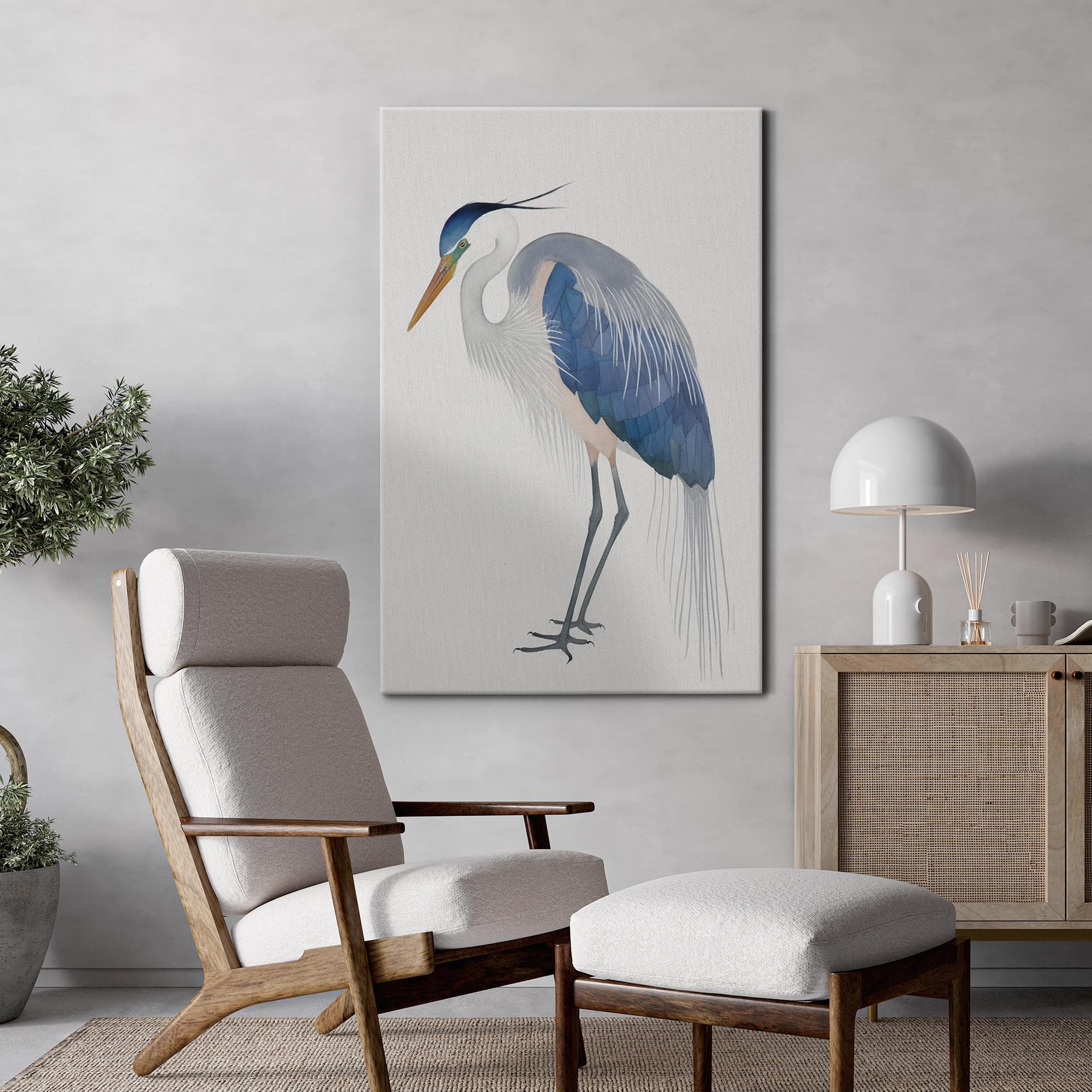 Wall26 Canvas Print Wall Art Blue Heron Bird Portrait Pastel Watercolor Animals Wilderness Illustrations Modern Art Antique Vint