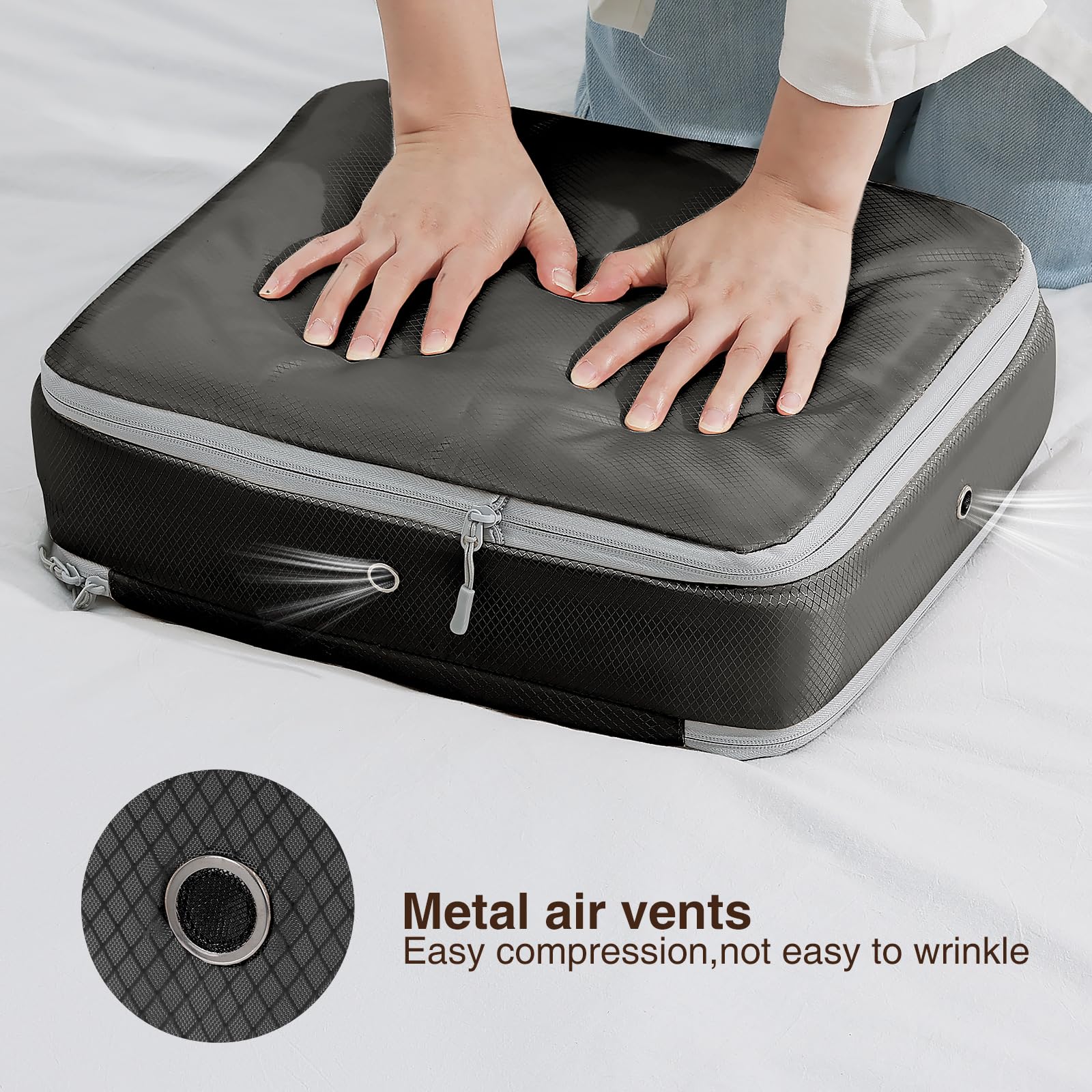 DIMJ Clothes Storage Bag 8 Pack, Compression Storage Bags for Blanket, Sweater, Jacket, Closet, Sheet Storage Organizer with Win