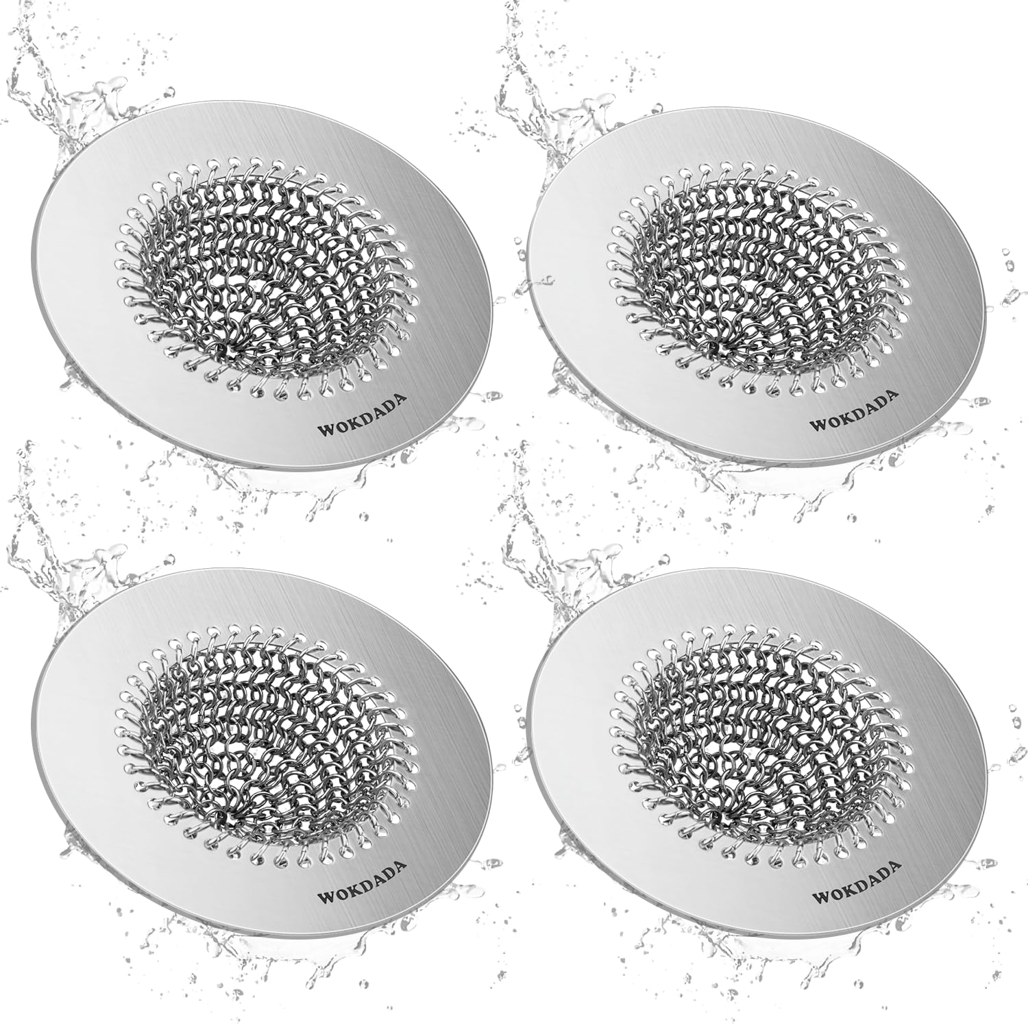 Wokdada 4 PCS Kitchen Sink Drain Strainer, Flippable Mesh Sink Strainer, 304 Stainless Steel Sink Screen, Easy Clean Large Baske