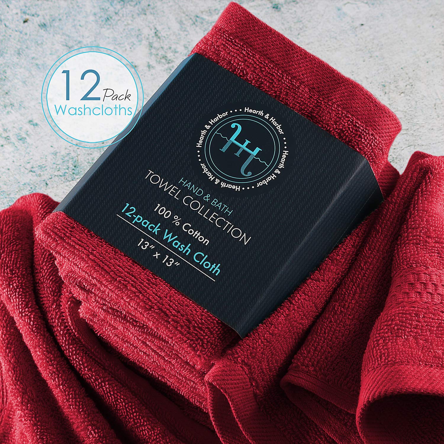 Hearth & Harbor Washcloths 12 Pack - 100% Cotton Washcloth For Body And Face, High Absorbent And Soft 13''X13'' Body Wash Cloth,