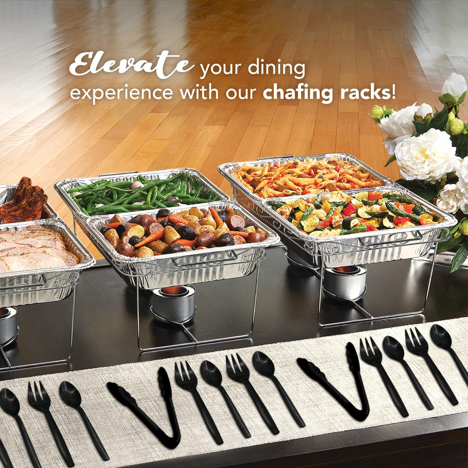 Party Essentials 3-Count Full Size Elegance Chafing Racks, Chrome