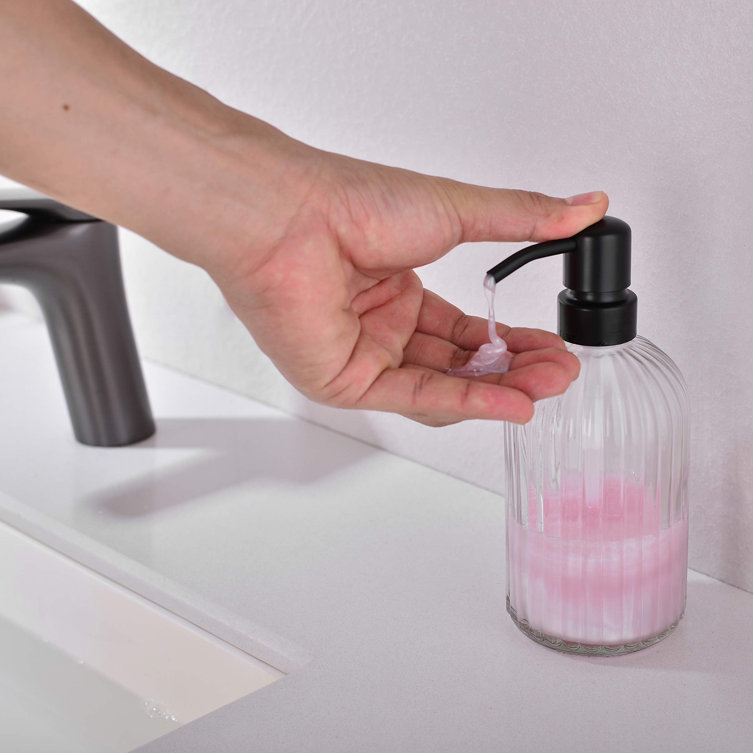 Leetcp Rose Gold Glass Soap Dispenser With Rust Proof Metal Pump,16Oz Vintage Soap Dispenser,Clear Glass Dish Soap Dispenser For