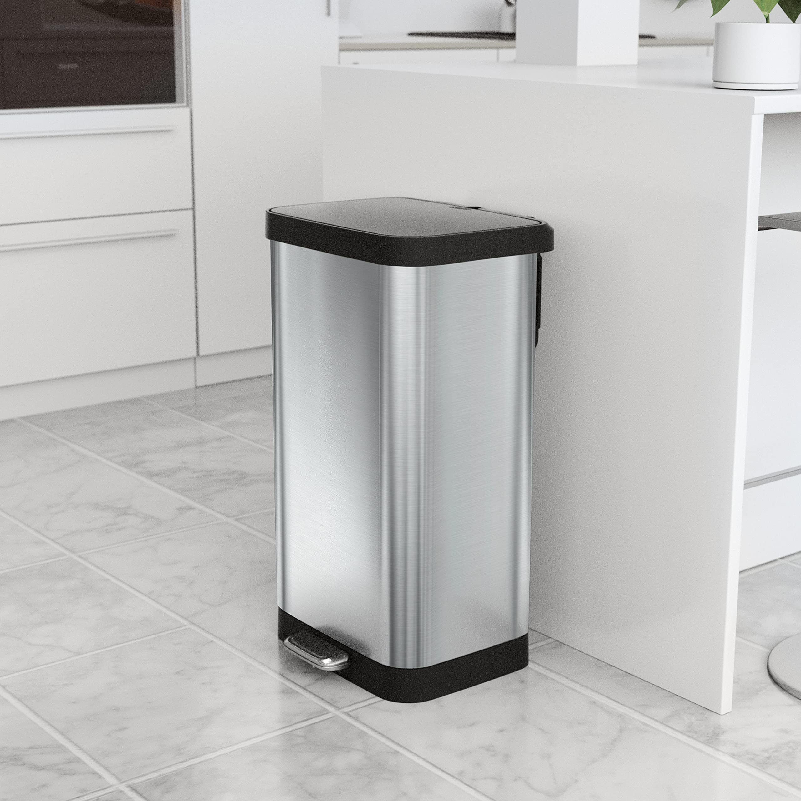 Glad Stainless Steel Step Trash Can With Clorox Odor Protection | Large Metal Kitchen Garbage Bin With Soft Close Lid, Foot Peda
