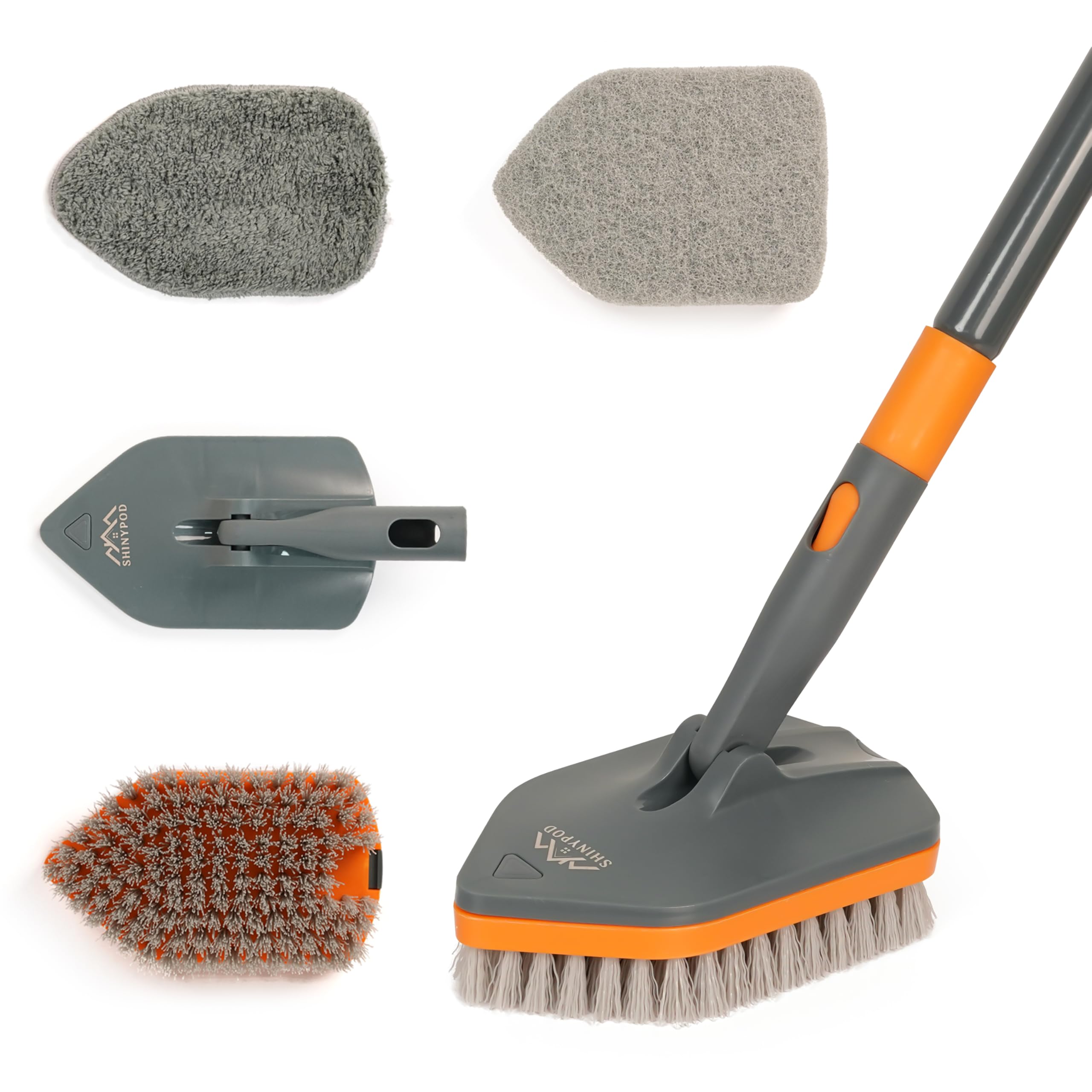Shinypod Floor Cleaning Brush With Long Handle, Combo Of Microfiber & Scrubbing Pads For Bathroom Tiles, Glass Windows  Wall Cle