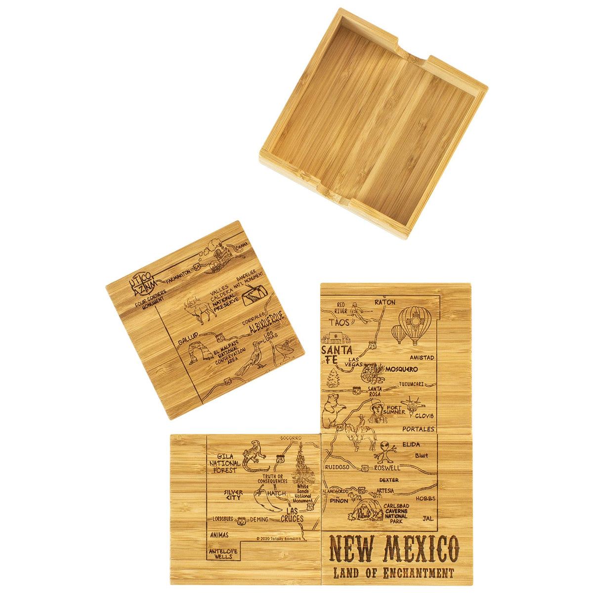Totally Bamboo New Mexico State Puzzle 4 Piece Bamboo Coaster Set With Case