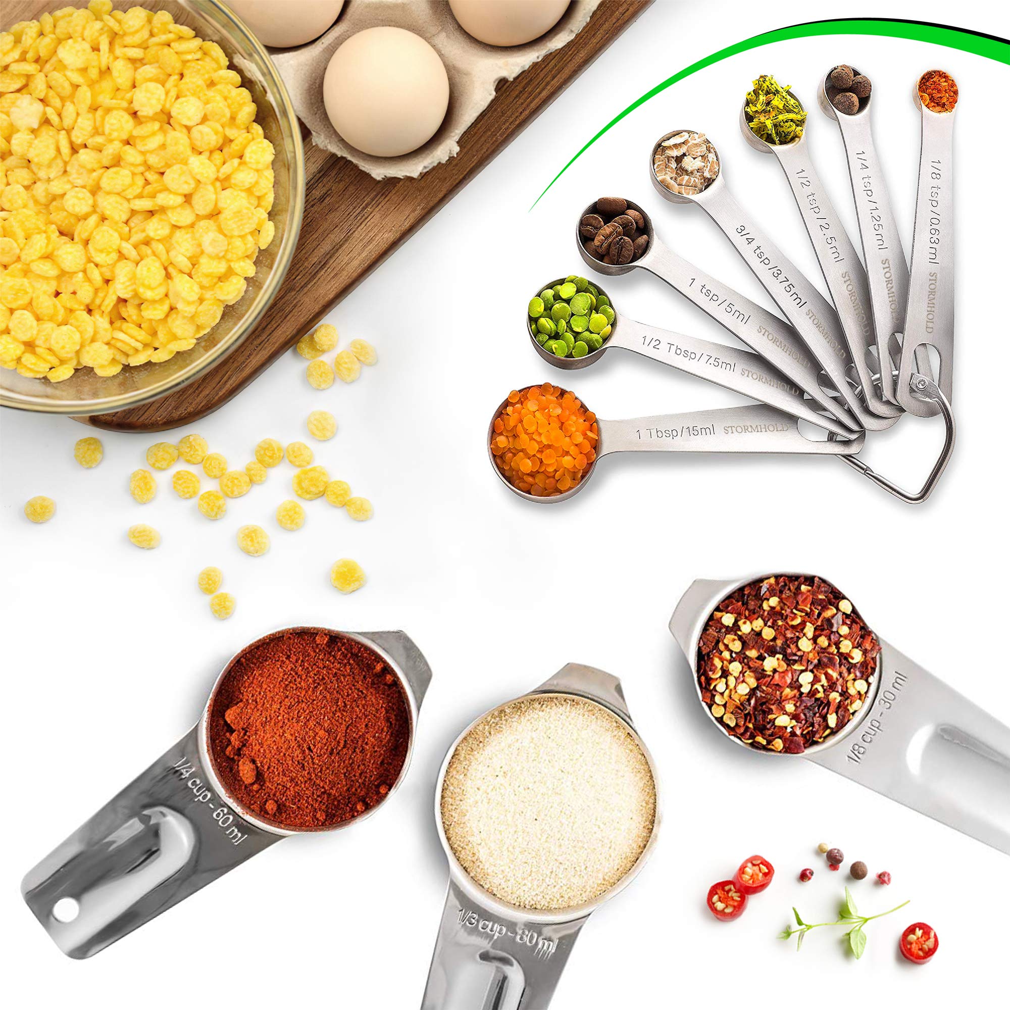 Colibrox Stainless Steel Measuring Cups And Spoons Set Of 17 Pieces - 7 Nesting Cups And 7 Stackable Spoons - Durable Profession