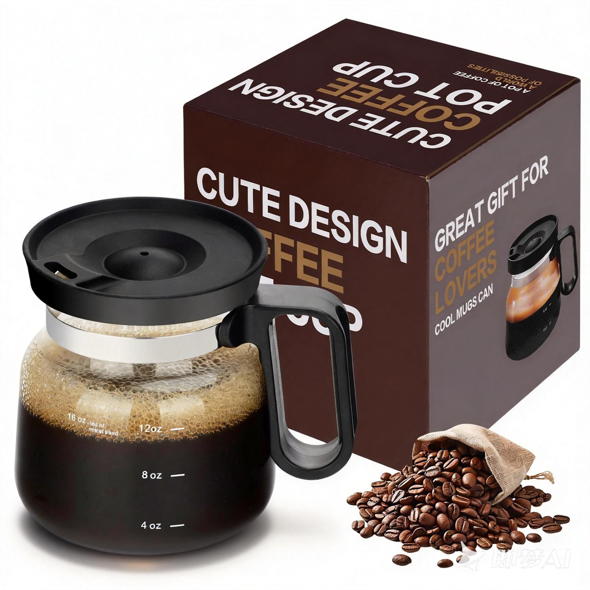 16 Oz Coffee Pot Mug,Mini Coffee Pot Cup,with Spill Proof Lid Heatproof Glass Mug Large Capacity ideal Gift for Coffee Lovers (1