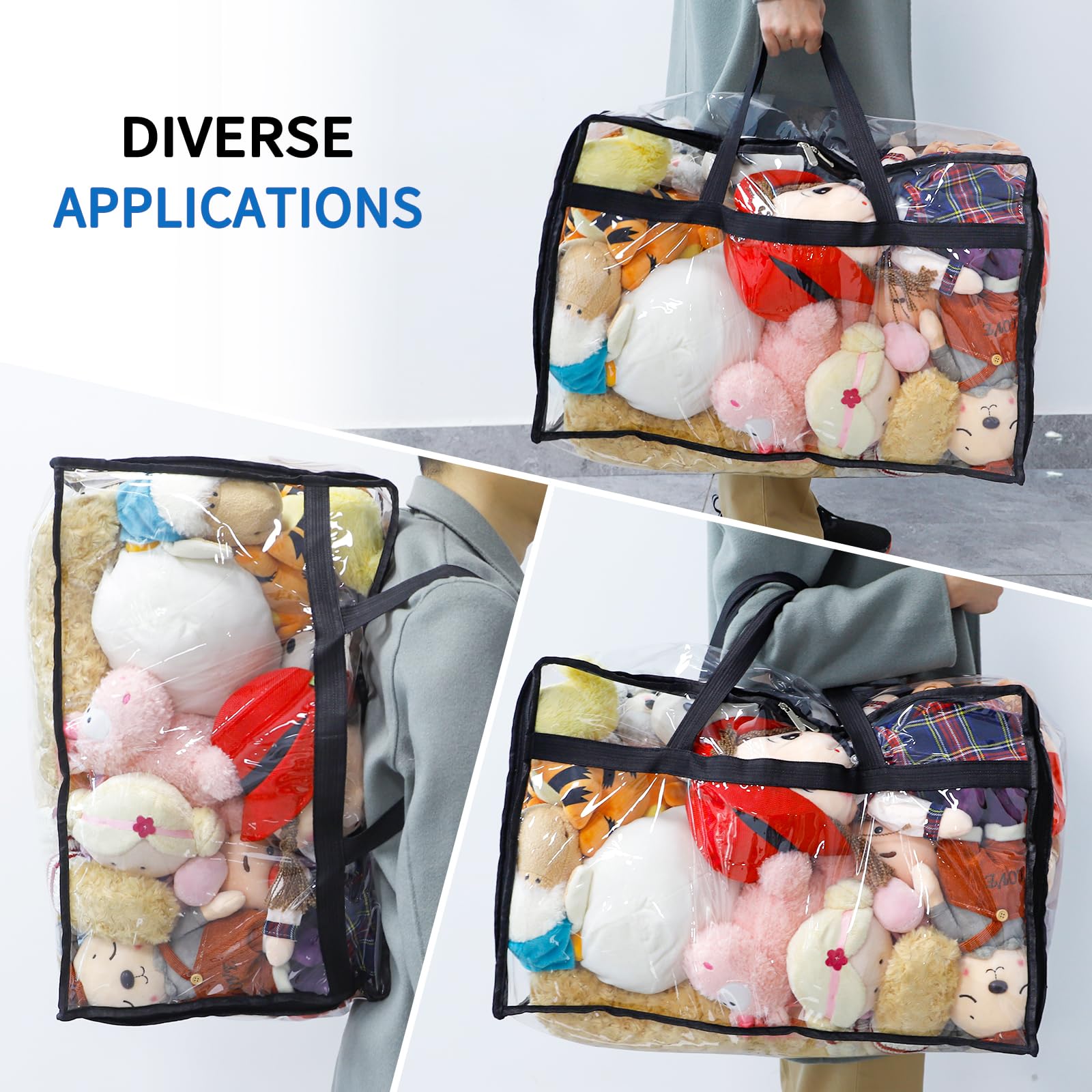 SGHUO Clear Zippered Storage Bag, Plastic Vinyl Clear Storage Bag for Blanket Clothes, Comforter, Bedding, Moving Bag with Zippe
