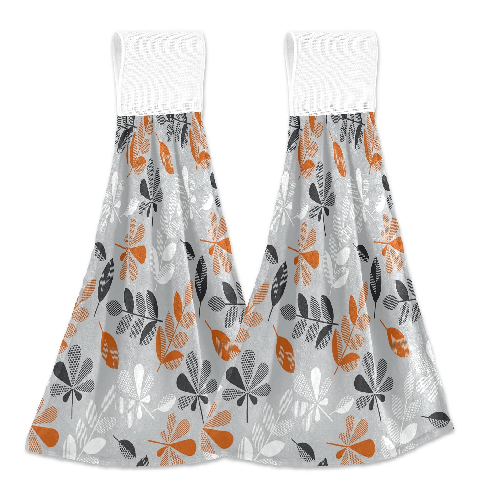 Boccsty Gold Black Gray Leaves Hanging Kitchen Towels 2 Pieces Succulent Pattern Branches Dish Towels Hand Towel Tea Bar Towels