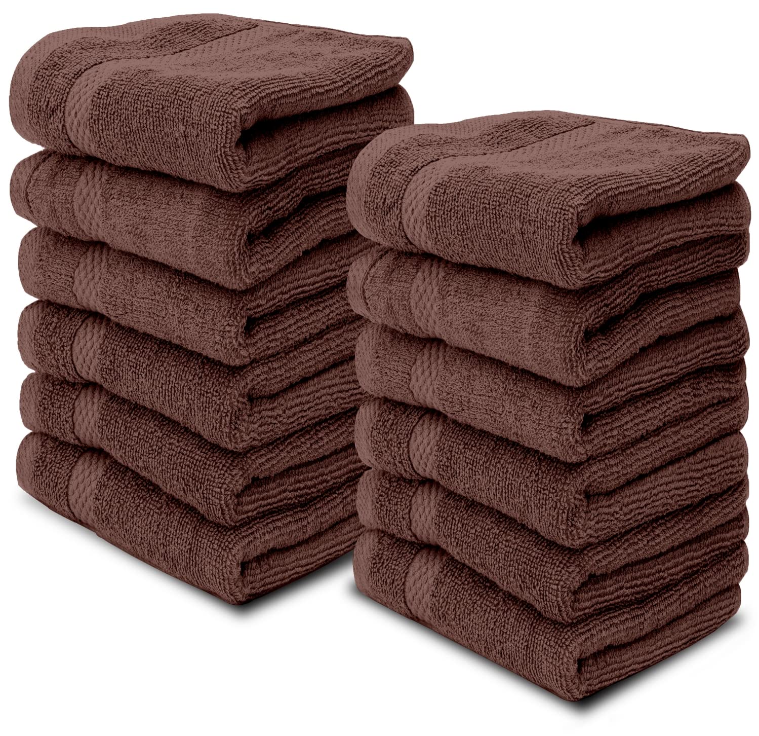 White Classic Cotton Washcloths - Large 13x13" Brown Spa Towels | 12 Pack