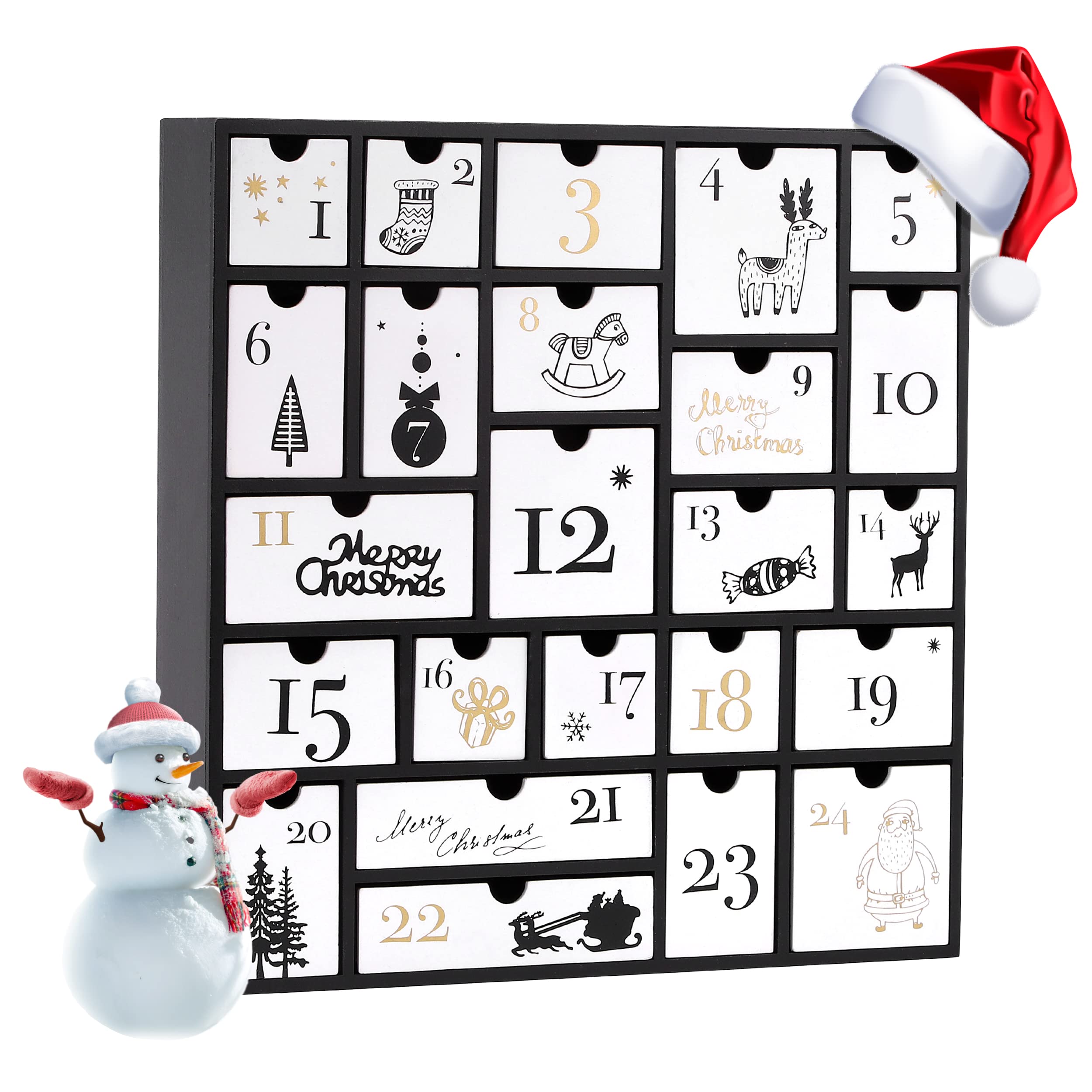 SUNGIFT Wooden Advent Calendar, Christmas Countdown Calendar Boxes with 24 Drawers and Numbers to Fill 2025, DIY Reusable Advent