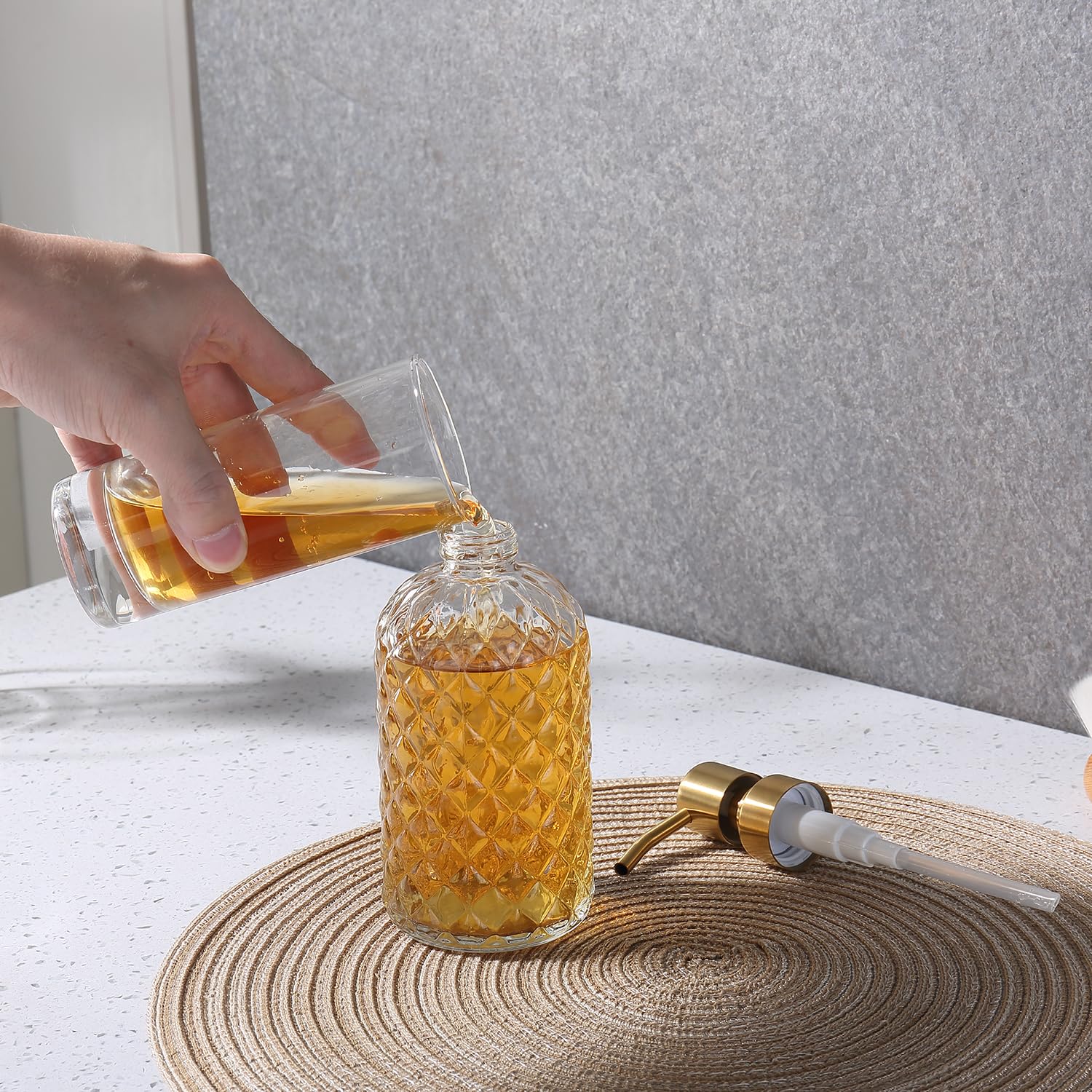 Tutew Glass Gold Bathroom Soap Dispenser,16 Oz Glass Dish Soap Dispenser With Rustproof Stainless Steel Gold Pump, Brushed Gold