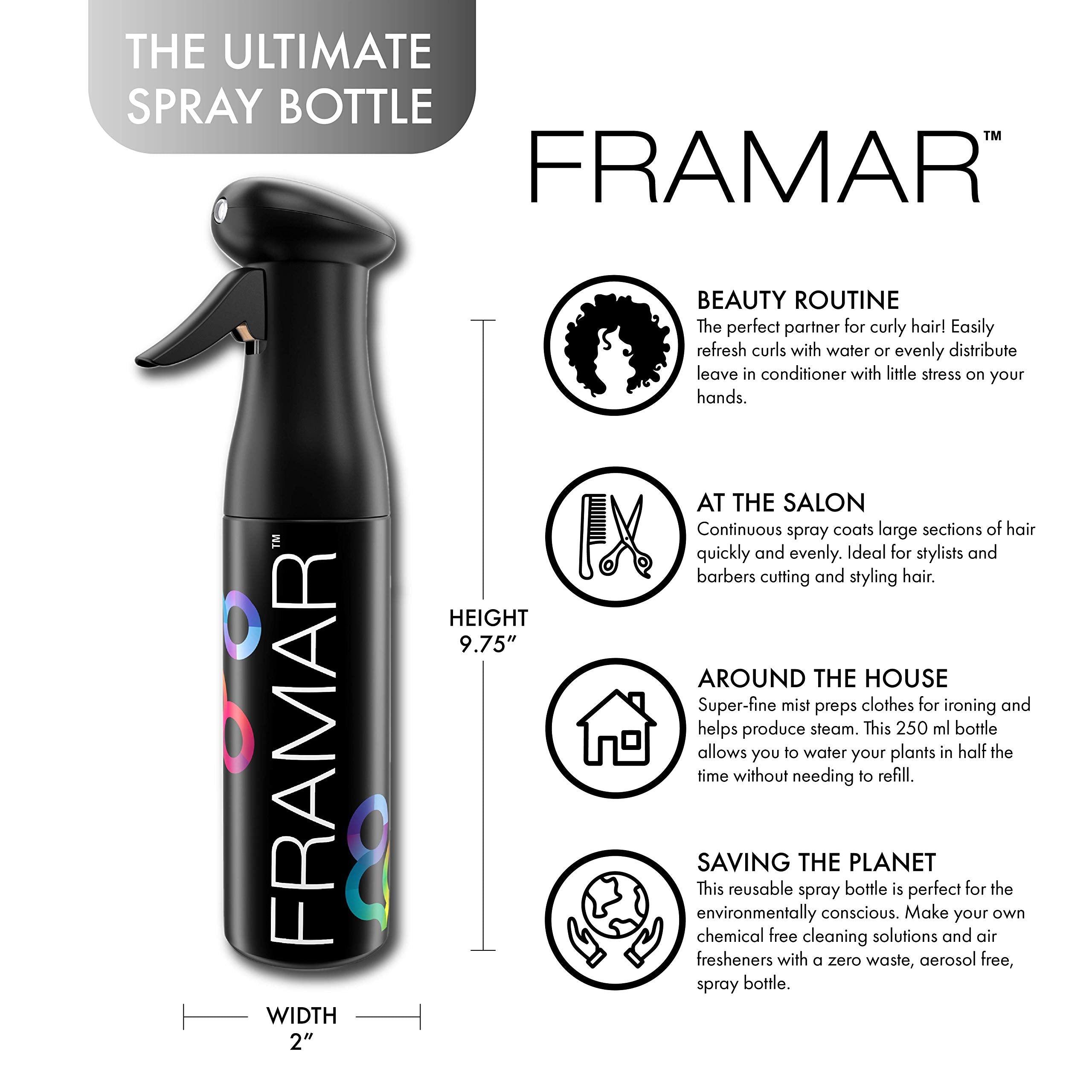 FRAMAR Premium Hair Spray Bottle - Spray Bottle For Hair  Fine Mist Spray Bottle  Mister Spray Bottle  Hairstylist Must Haves  That Girl Aesthetic  Water Spray Bottle - Continuous Spray Bottle