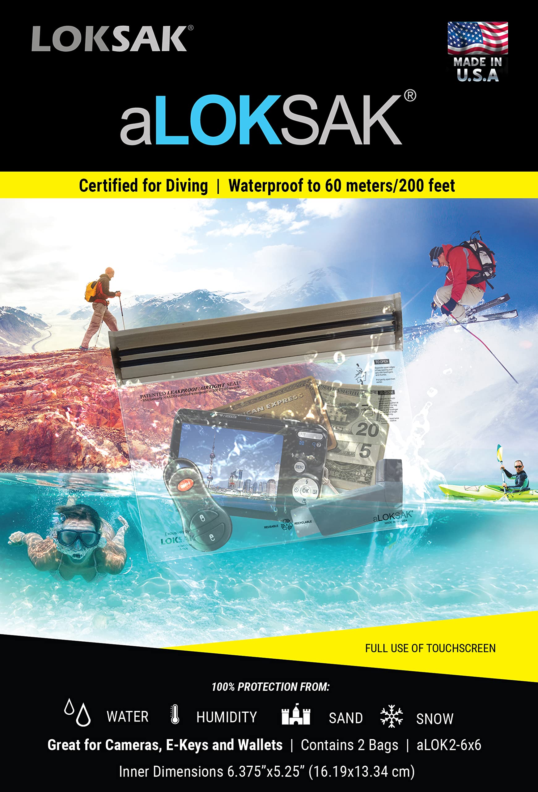 Loksak - Aloksak Waterproof Cellphone Dry Bags - Airtight Underwater Phone Pouch - Touch Screen Compatible (2 Pack - 6 Inch X 6