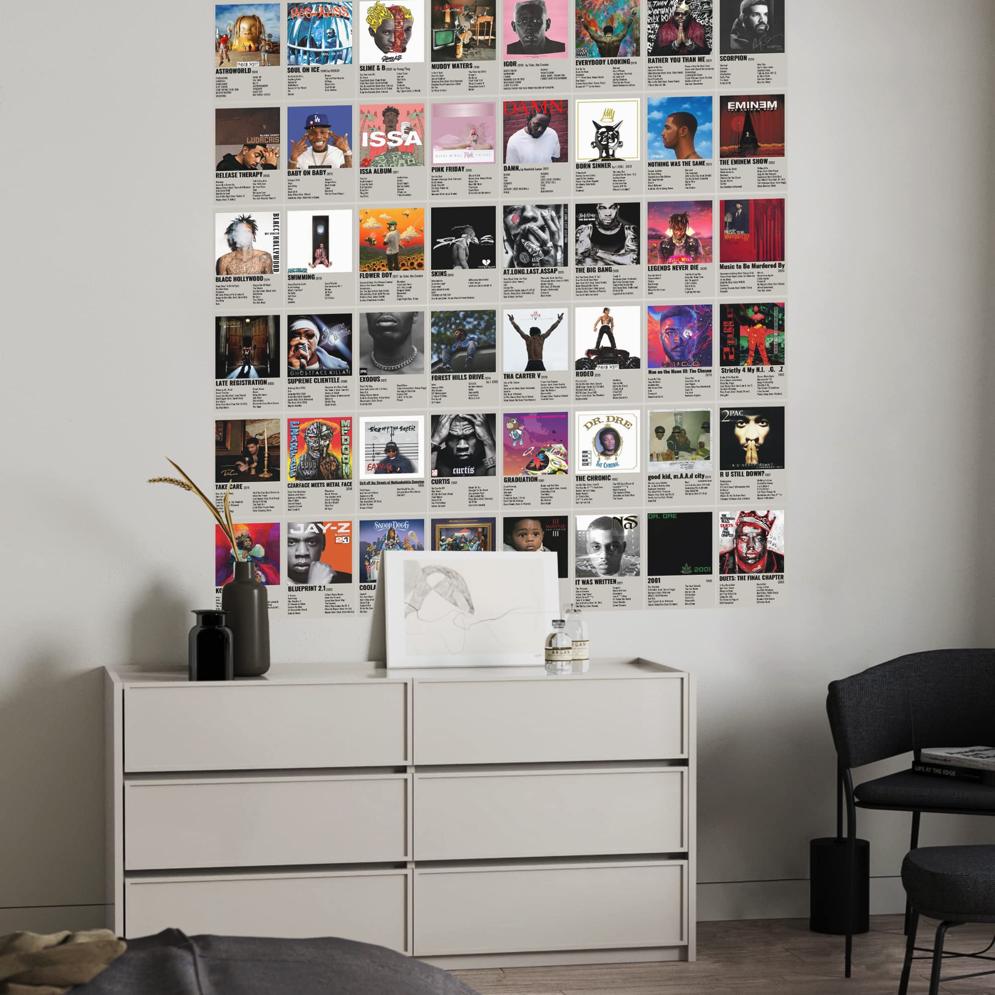 Retro Hip Hop Rappers Wall Collage Kit Prints For Bed Room Decor, 4X6 Inch Music Album Cover Posters Prints 50Pcs For Teens, Gif