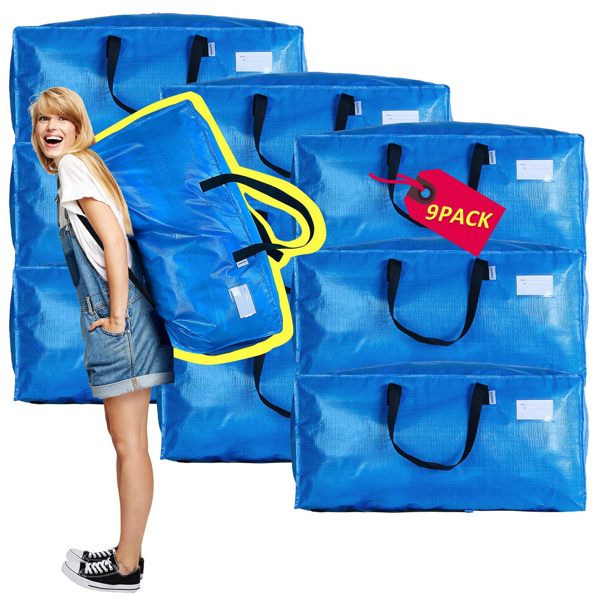 Alexhome Extra Large Heavy Duty Storage Totes, Reusable Plastic Bags - Packing Containers (Set Of 9)