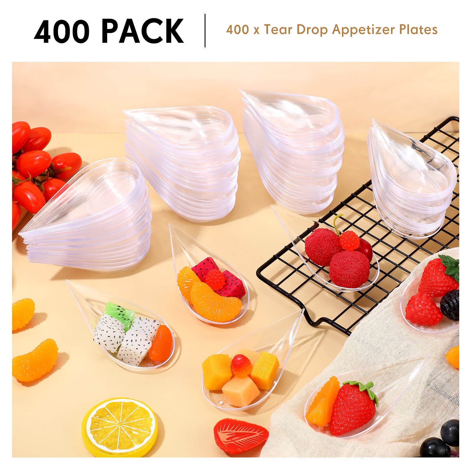 Gandeer 400 Pcs 4 Inch Plastic Appetizer Spoons Tasting Spoons Disposable Mini Appetizer Plates Tear Drop Serving Spoons Dessert