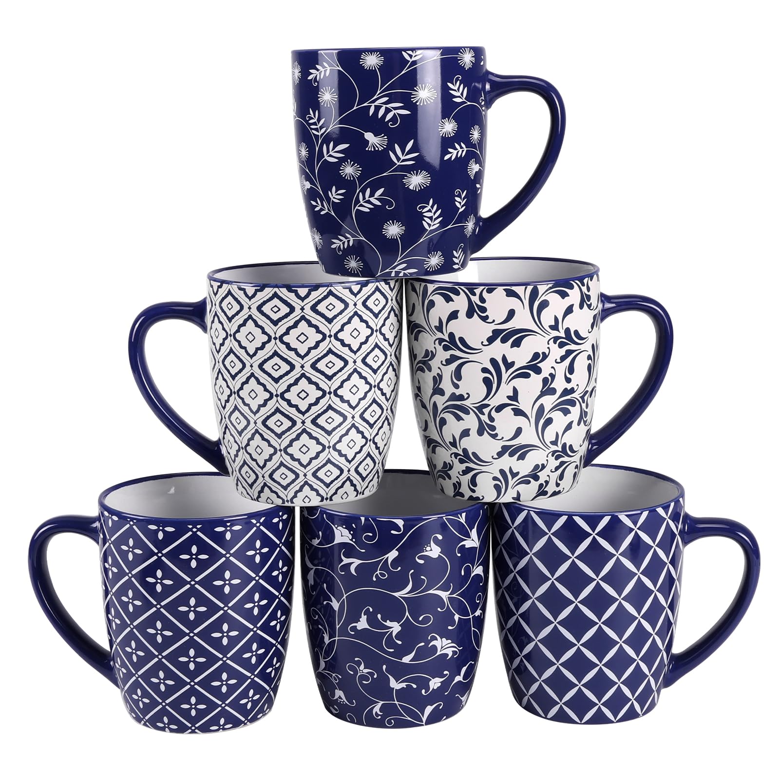 18 OZ Coffee Mugs Set of 6, Geometric Porcelain Large Mug for Man Woman