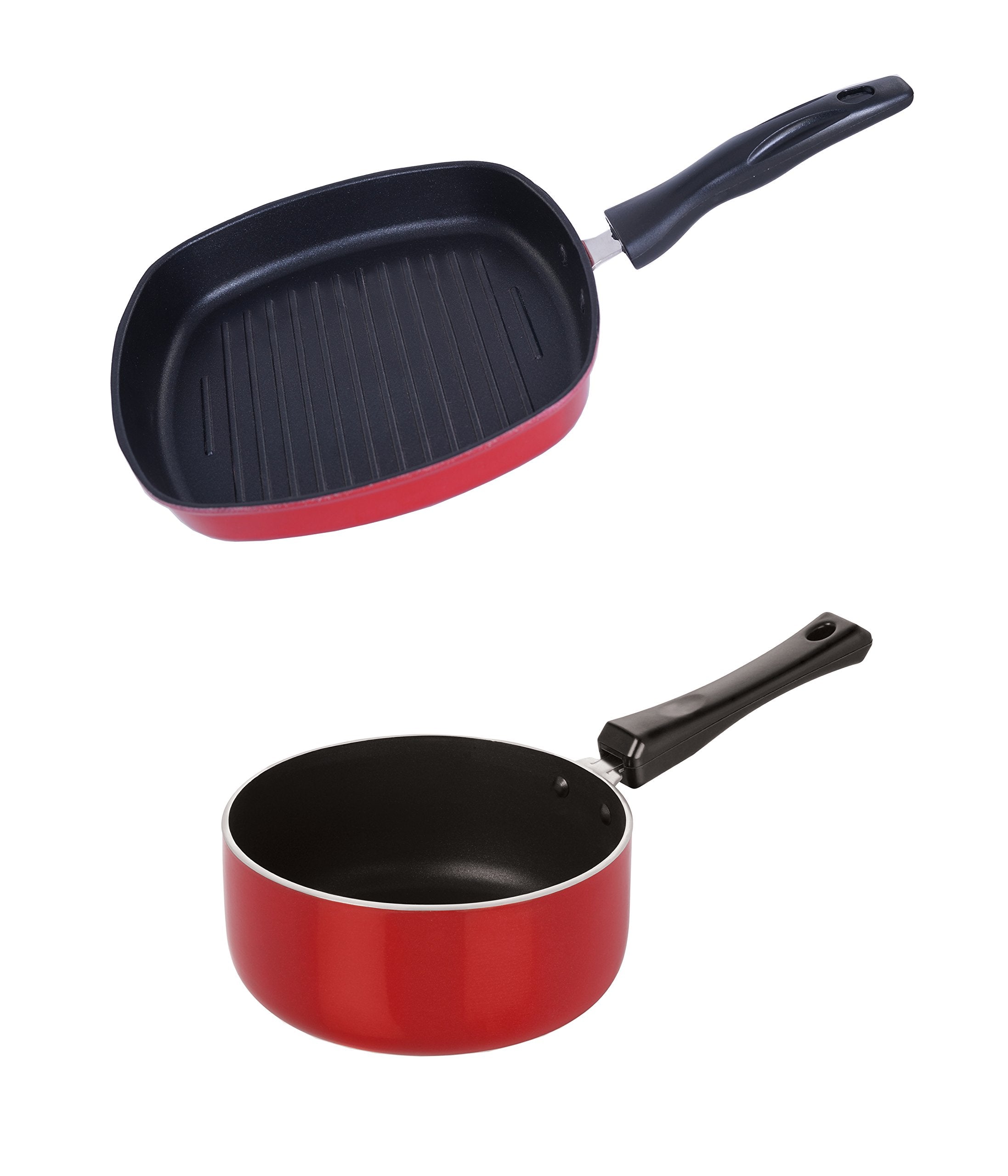Nirlon Rust Feee NonStick Coated Sauce Pan And Grill Pan Combo Kitchen Item Set, 2.6Mm_Sp(M)_Gp(22.5)