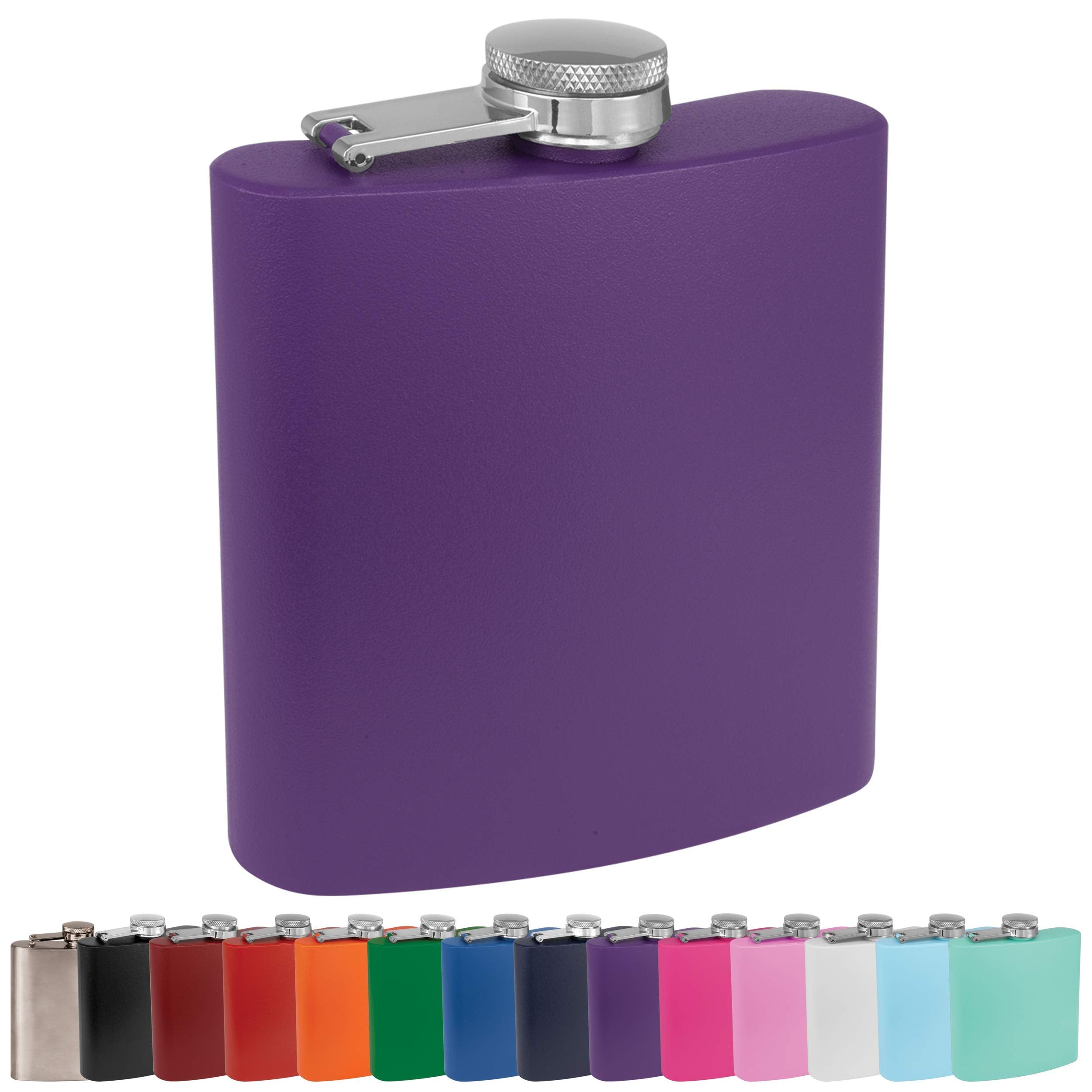 Clear Water Home Goods - 6 Oz Powder Coated Stainless Steel Hip Flask - Wedding Party - Groomsman - Bridesmaid (Matte Purple, 1)