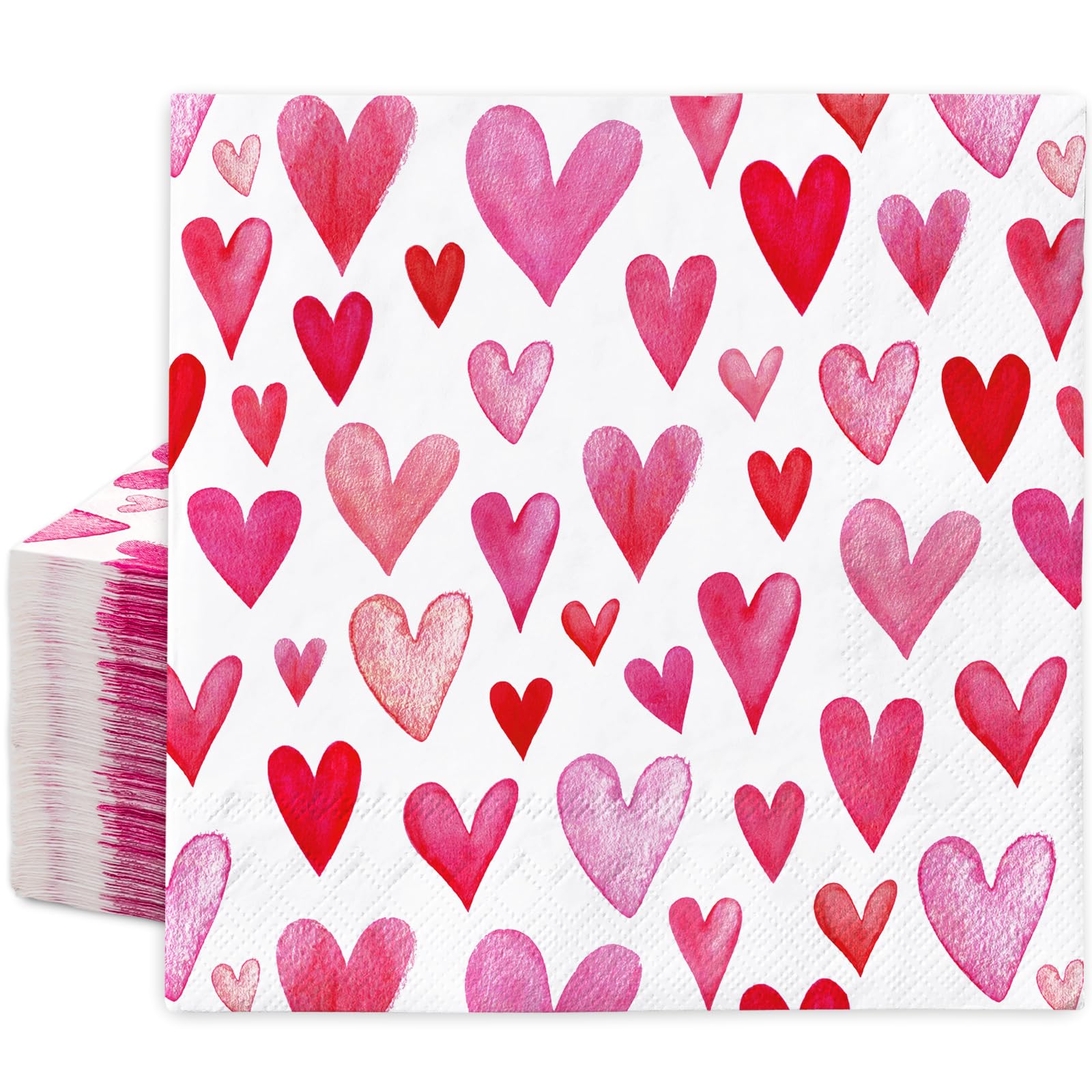 Anydesign 100Pcs Valentine'S Day Paper Napkins Disposable Pink Watercolor Love Heart Luncheon Napkins Dinner Hand Napkins For Pa