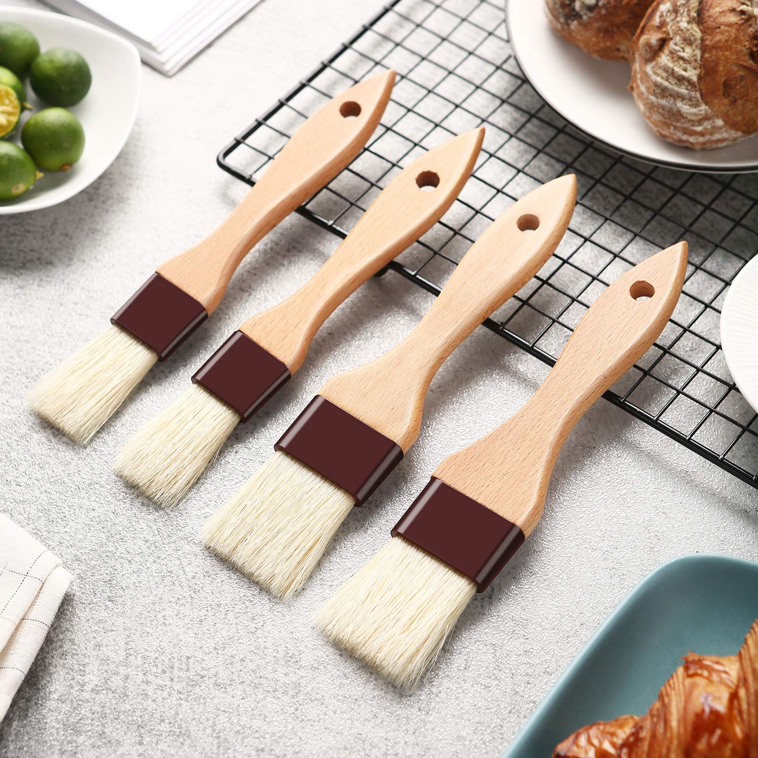 1 Inch & 1.5 Inch Pastry Brush Natural Boar Bristle Basting Brush Kitchen Oil Brush With Beech Wooden Handle And Hanging Rope St