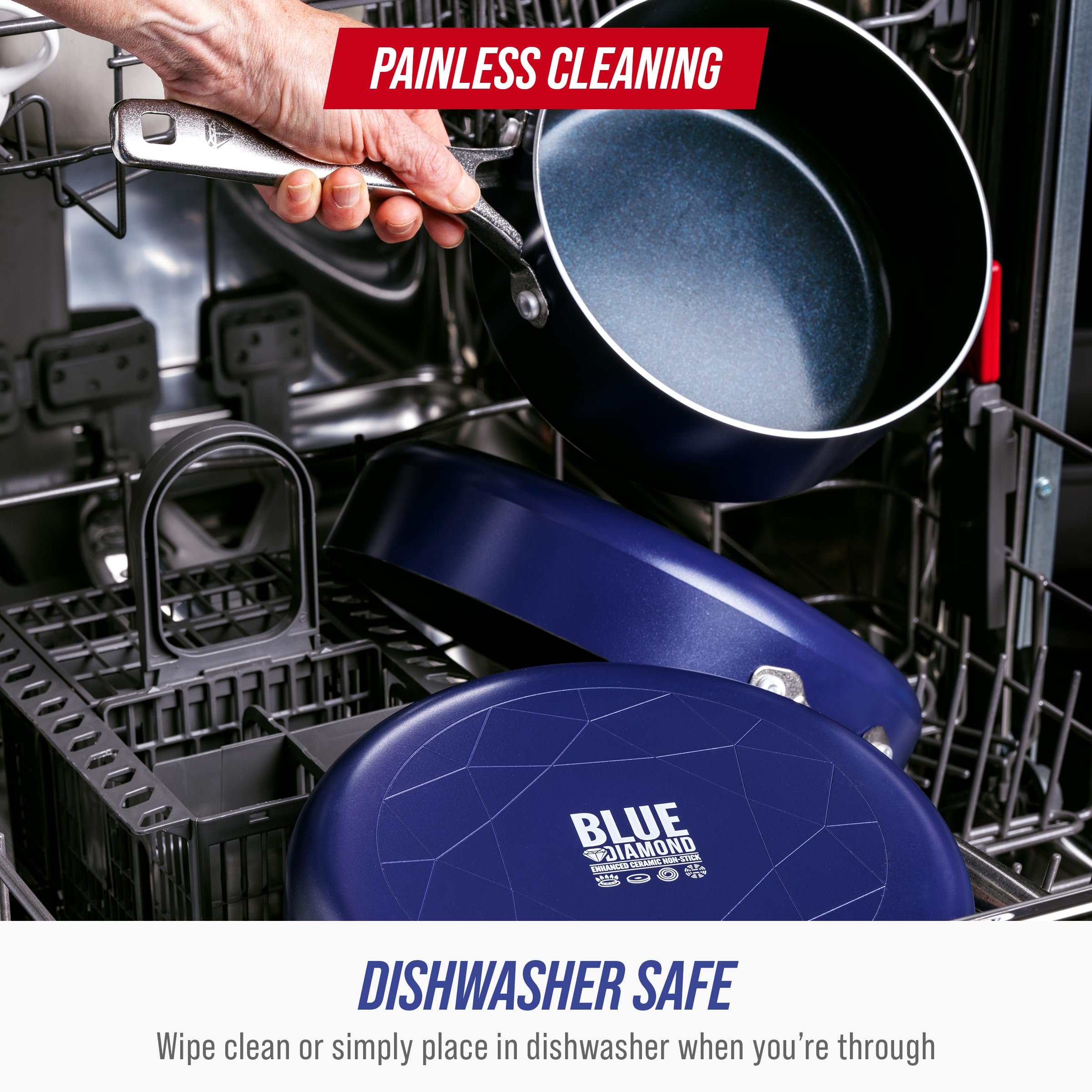 Blue Diamond 11 Piece Cookware Set, Diamond Infused PFAS & PFOA-Free Ceramic Nonstick Pots and Pans, Durable Nontoxic Metal Uten