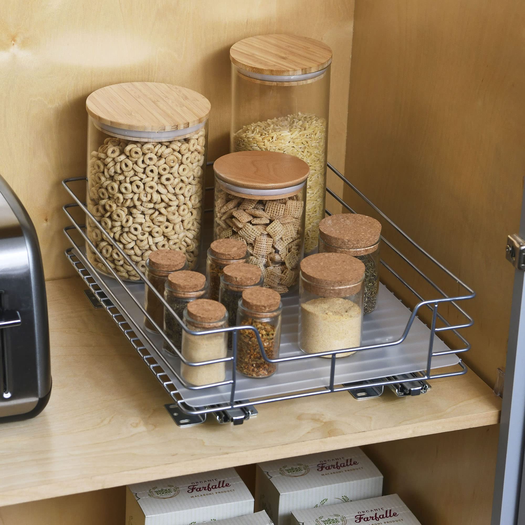 Household Essentials Sliding Pantry Organizer,4.92'' H X 12.01'' W X 15.94'' D,Perfect Kitchen Organization Solution, Durable Po