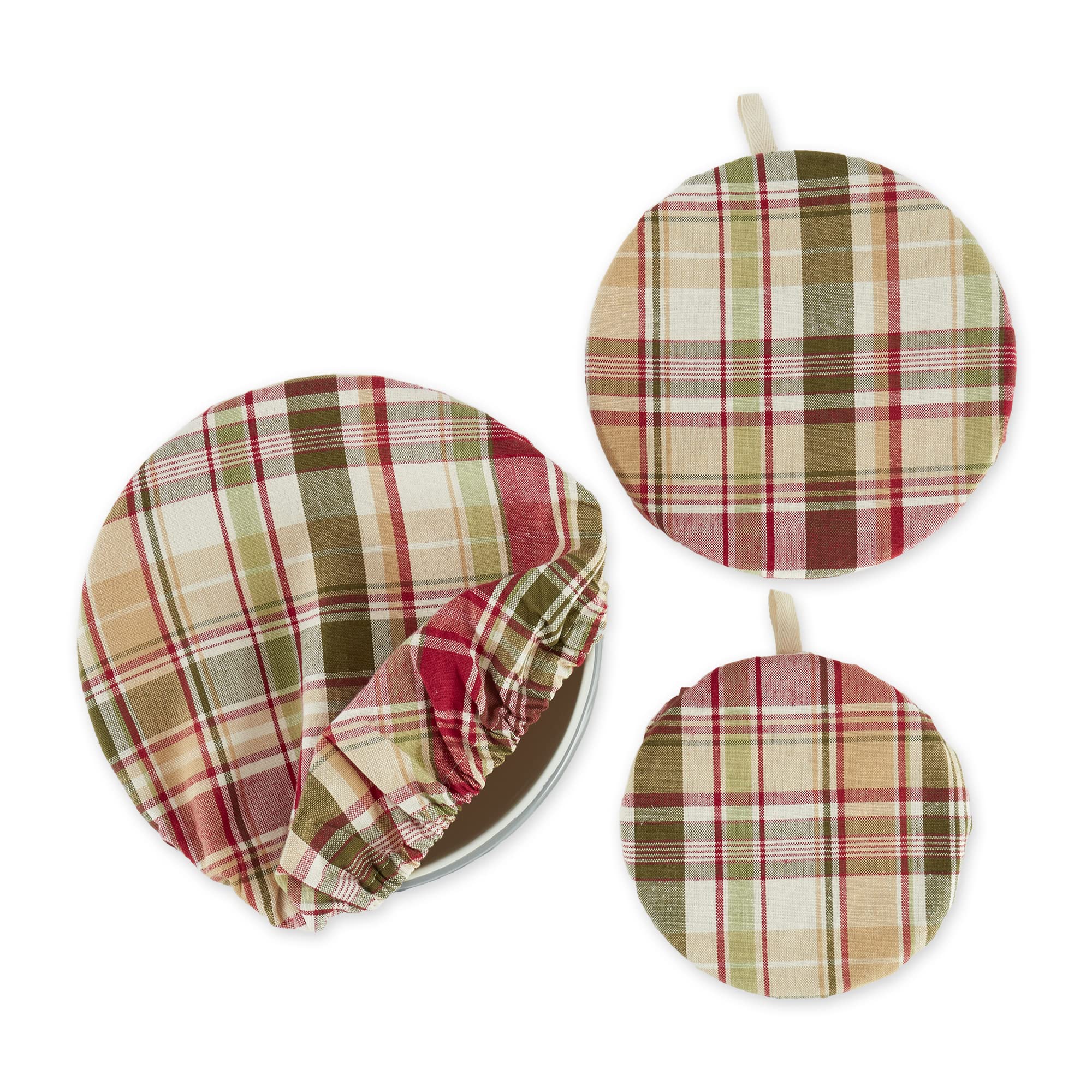 GIVE THANKS PLAID WOVEN DISH COVER SET/3