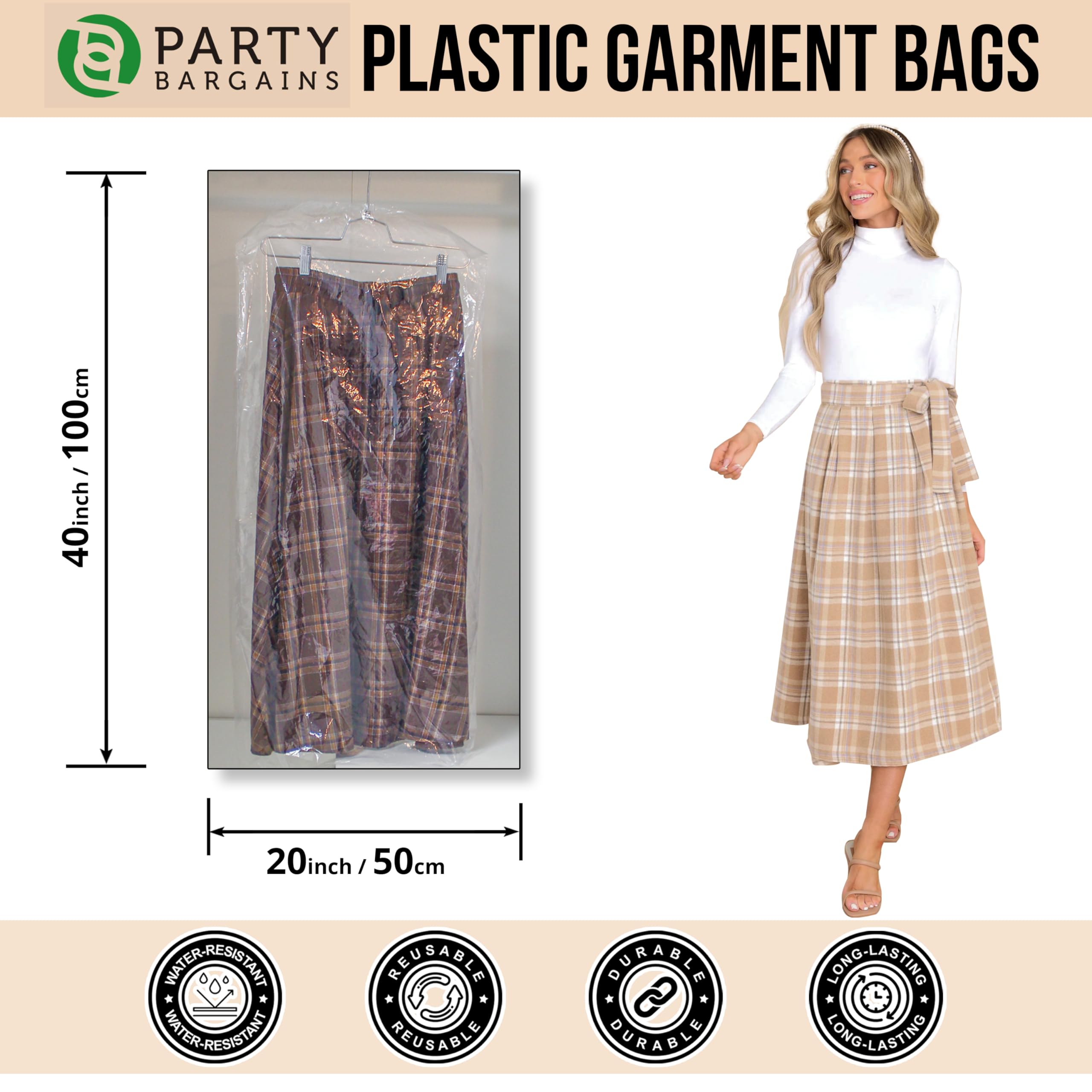 Party Bargains 40X20 Inch Clear Plastic Garment Bags, 100 Pack
