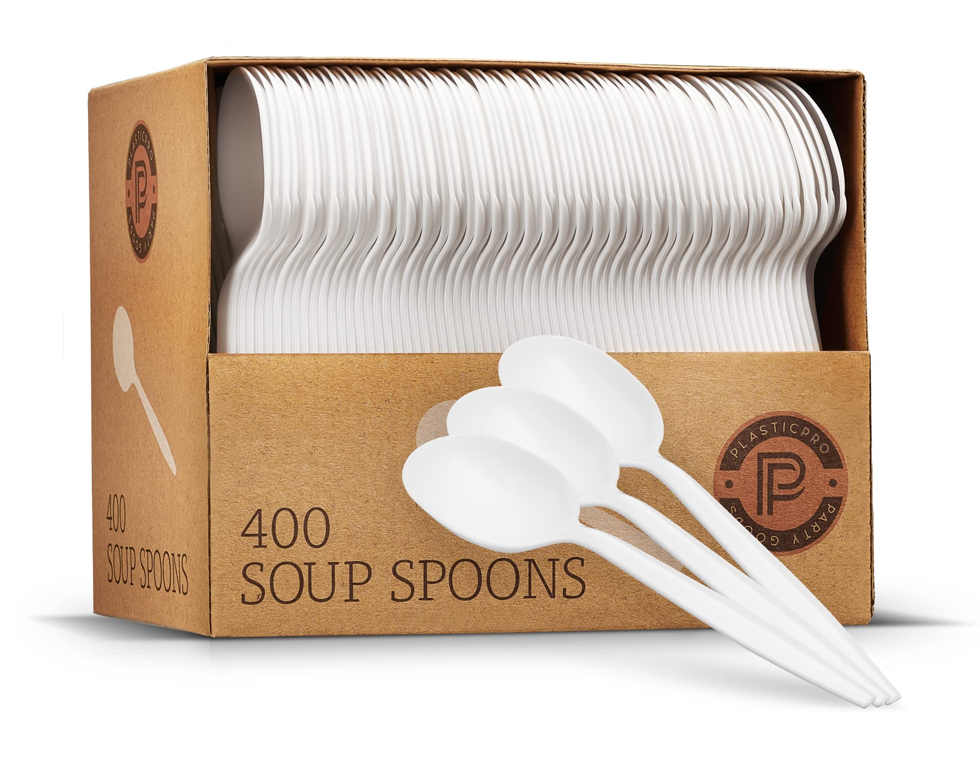 Plasticpro Cutlery 400 Mediumweight White Disposable Plastic Soup Spoons