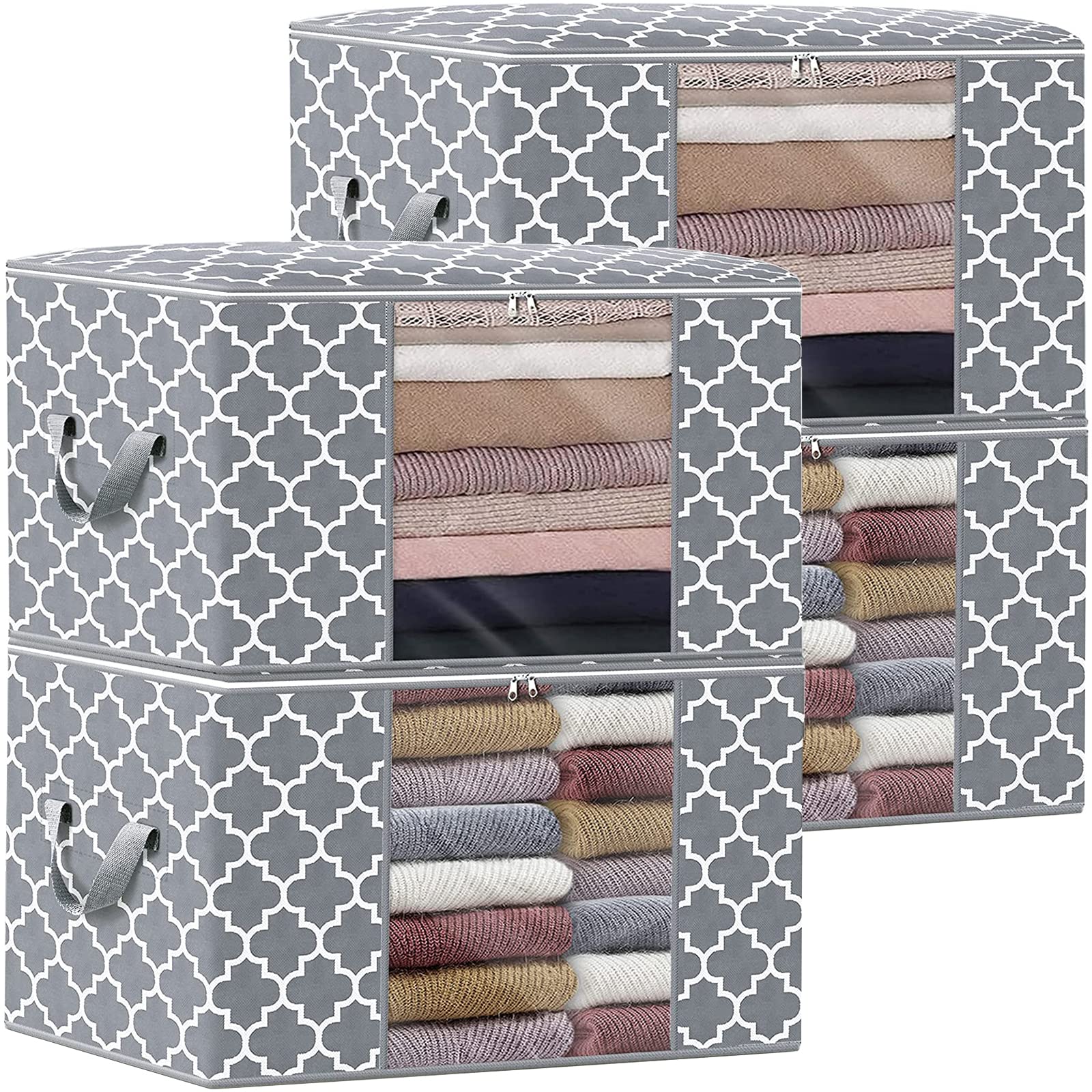 WISELIFE Storage Bags 100L 4-Pack Large Blanket Clothes Organization and Storage Containers for Bedding, Comforters, Foldable Or