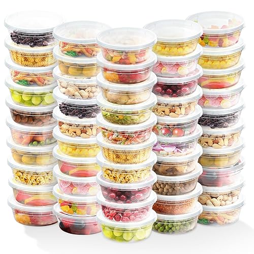 8 Oz Plastic Containers With Lids (50 Sets) - Food Storage Containers Great For Slime, Party Supplies, Meal Prep And Portion Con