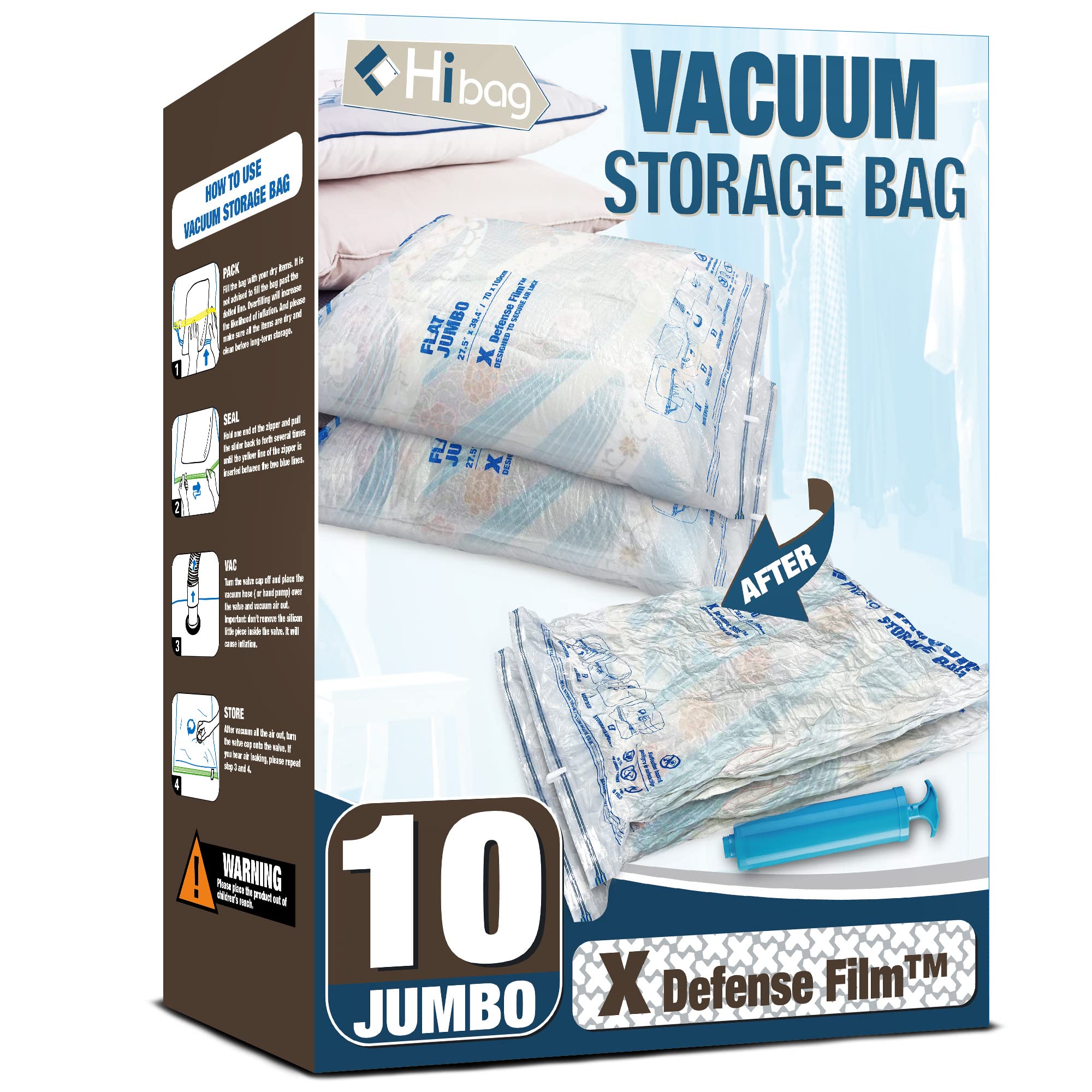 Vacuum Storage Bags, 10 Jumbo Space Saver Vacuum Seal Bags, Space Bags, Vacuum Sealer Bags For Clothes, Comforters, Blankets, Be