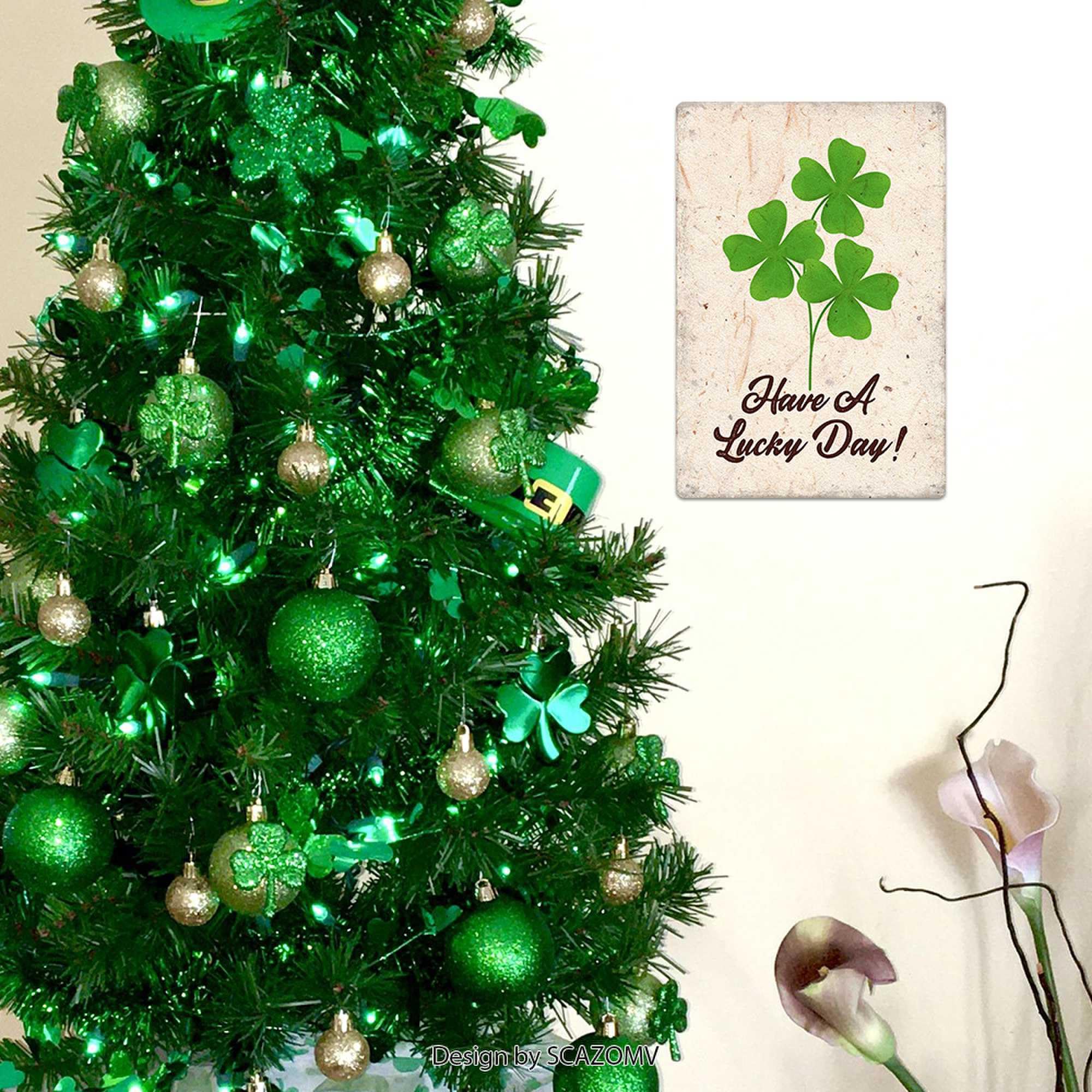 Have A Lucky Day Quote Metal Sign Irish Decor Green Shamrock Print Art Poster Wall Hanging Sign St Patrick Day Lucky House Sign