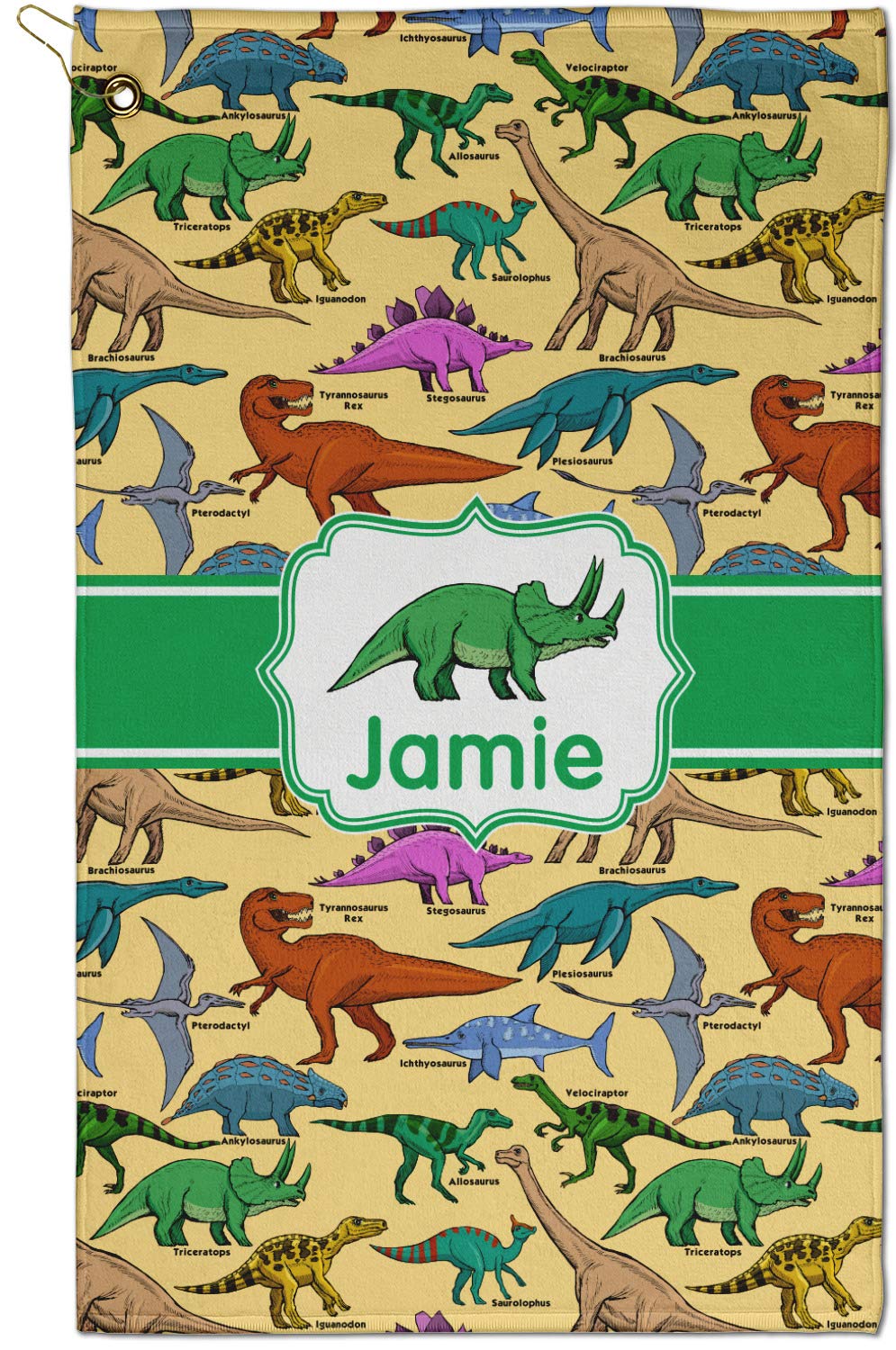 Rnk Shops Personalized Dinosaurs Golf Towel - Poly-Cotton Blend - Small W/Name Or Text