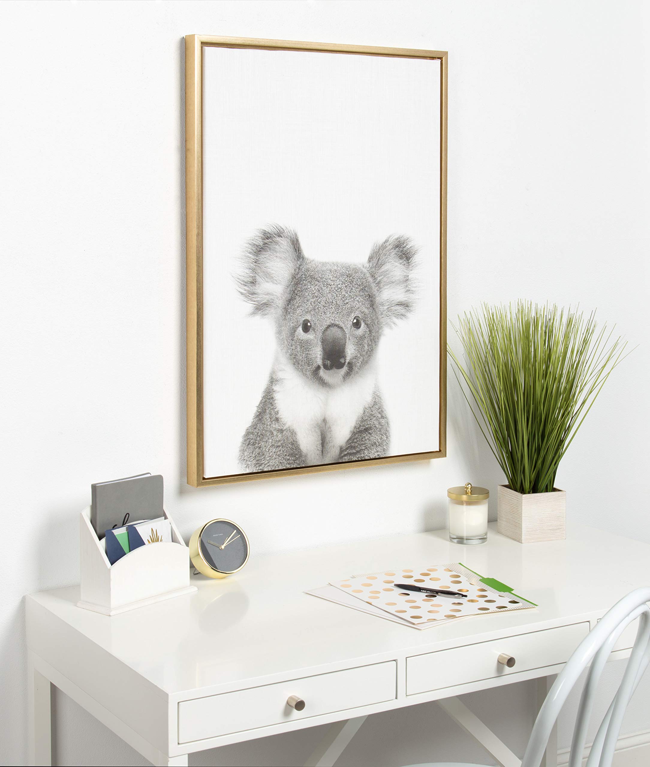Kate And Laurel Sylvie Koala Animal Print Black And White Portrait Framed Canvas Wall Art By Simon Te Tai, 23X33 Gold
