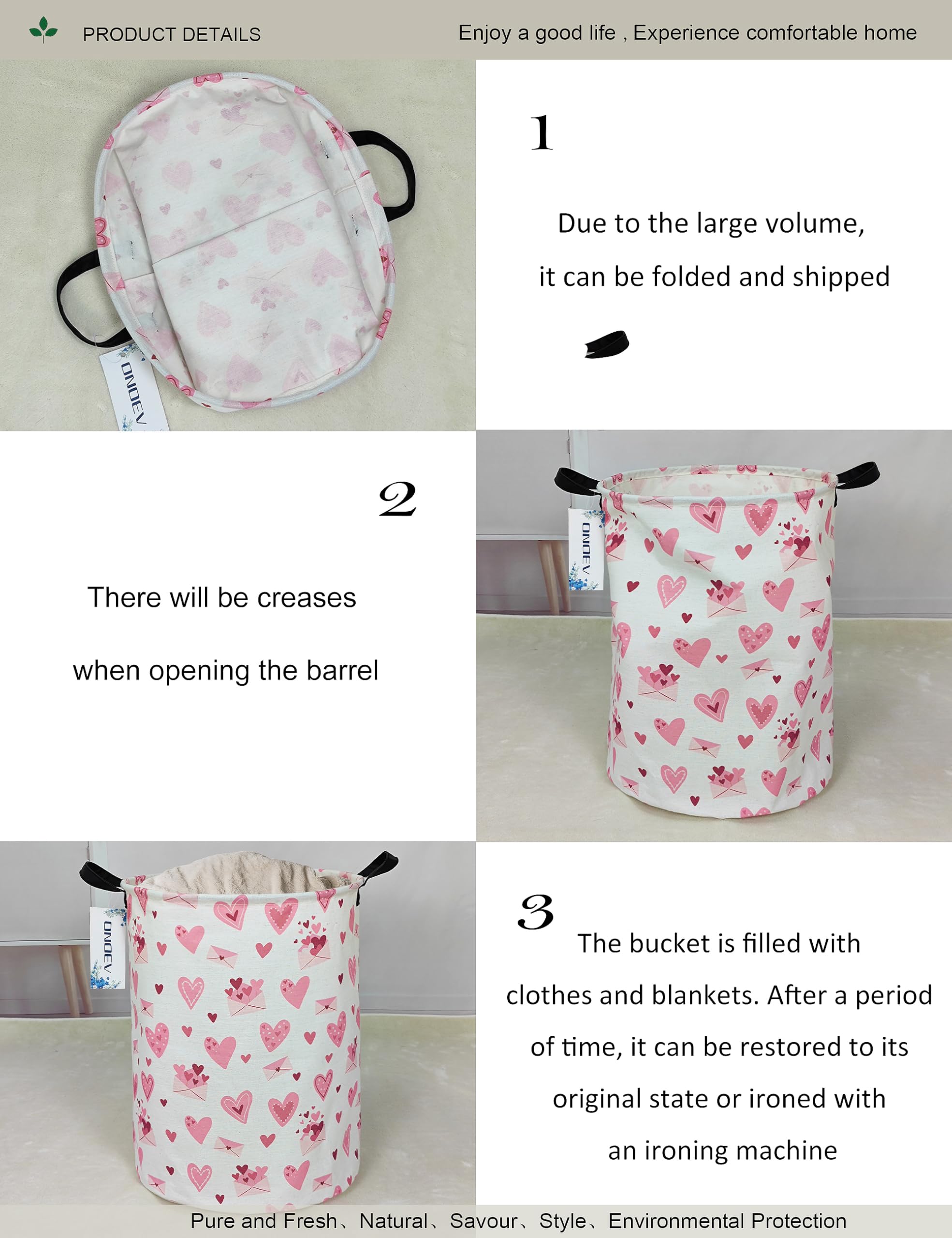 Onoev Round Waterproof Laundry Basket,Laundry Hampers With Handle,Gift Basket,Suitable For Children'S Room And Toy Storage (Pink