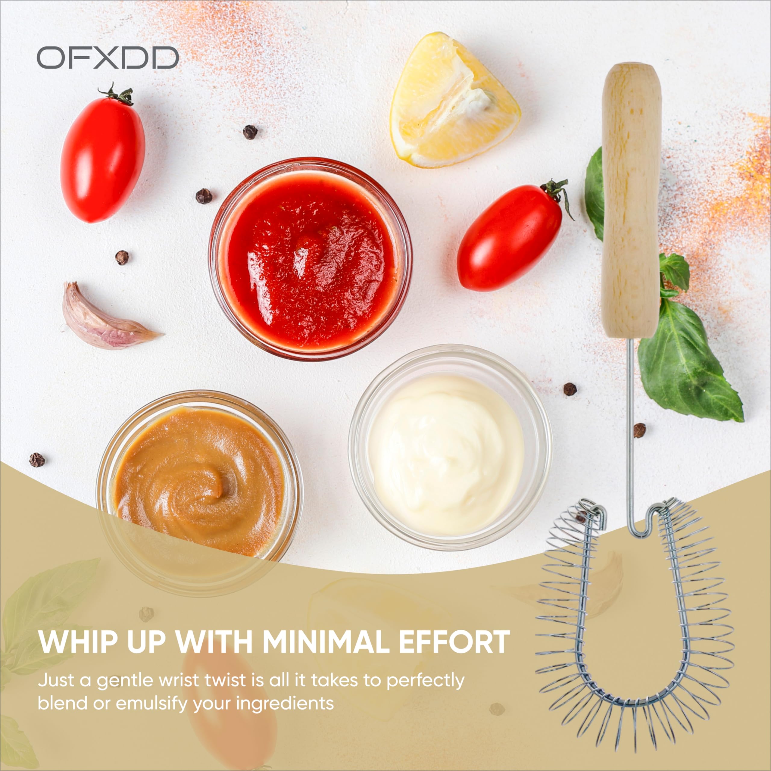 Stainless Steel Spiral Wire Whisk - Heavy Duty Coil Sauce & Gravy Whipper - Wooden Handheld Egg Whisks