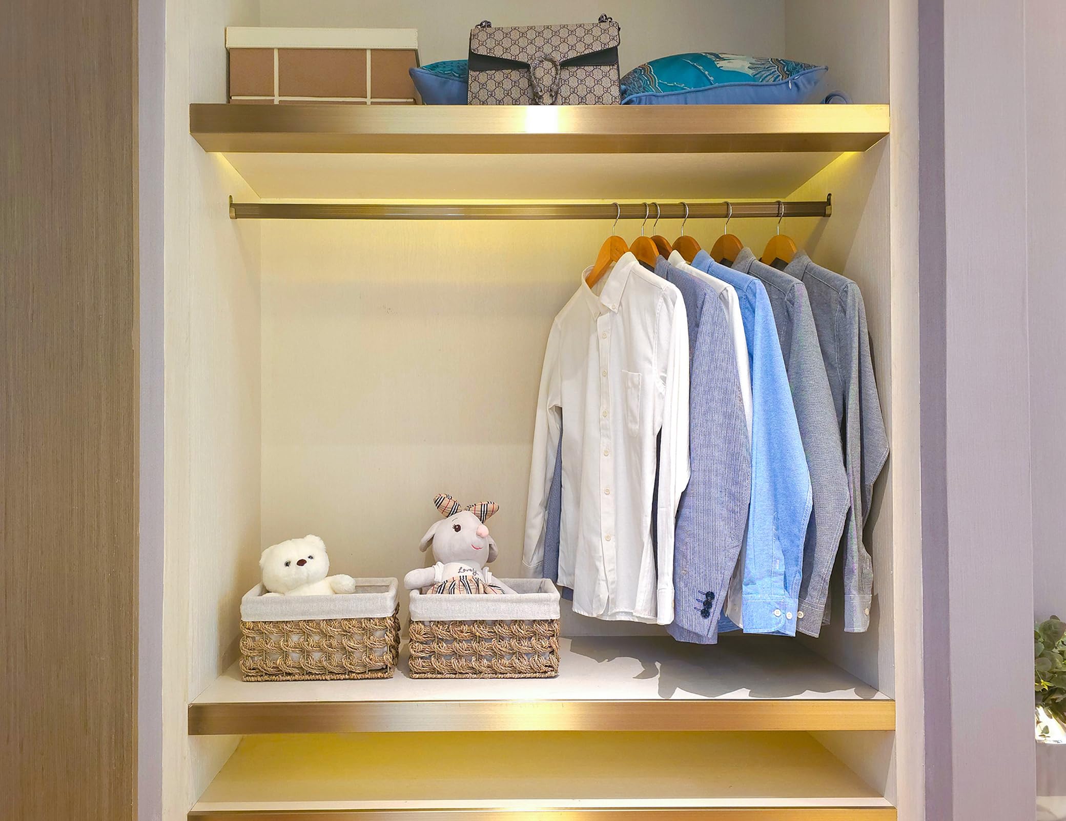 Ellinia Storage Basket With Liner, Wicker Counter Organizing Basket With Built-In Handles, Woven Rectangular Natural Seagrass Bi