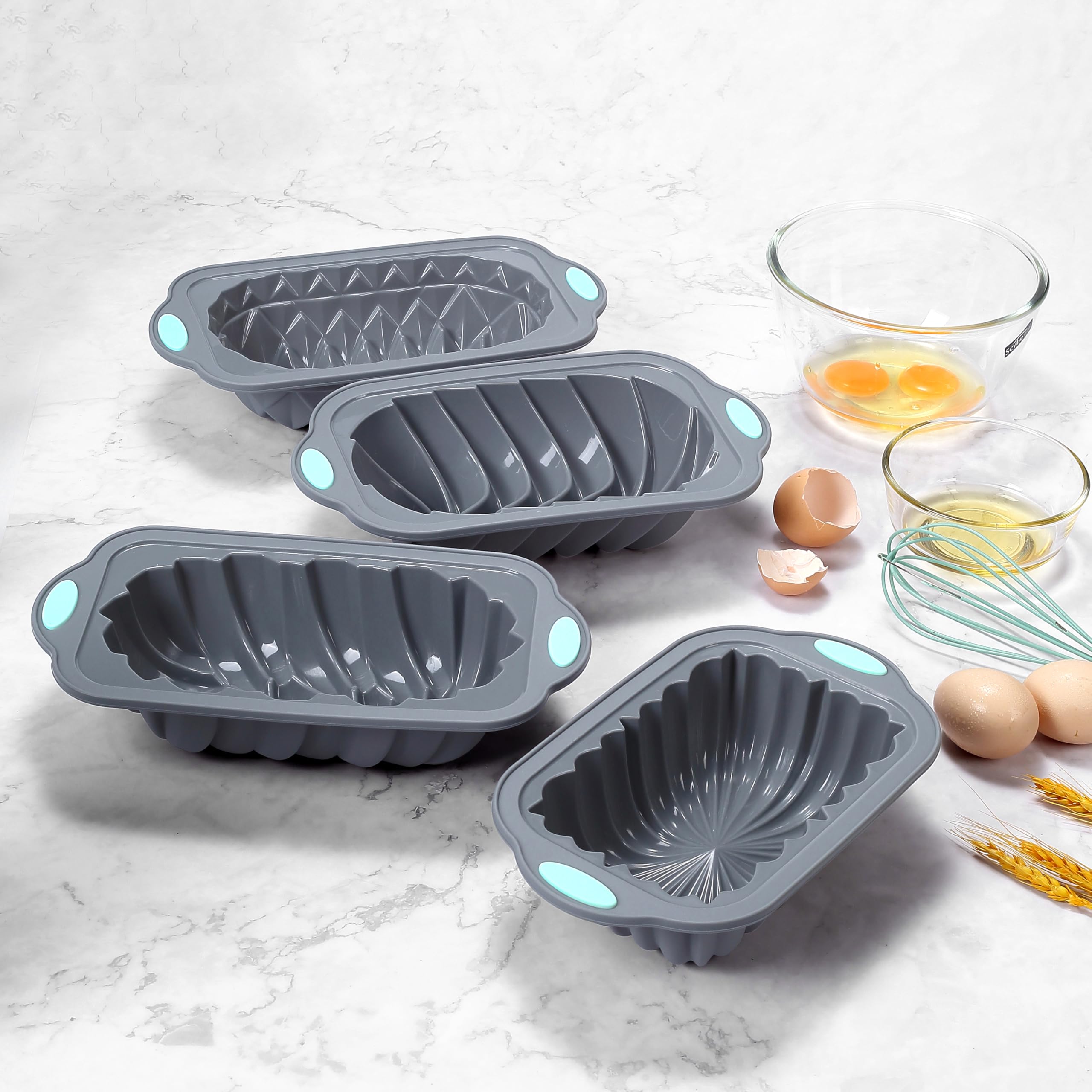 Tongjude 4 Piece Silicone Loaf Pan For Baking Bread, Non-Stick Kitchen Oven Bread Pan, Perfect For Banana Bread, Sandwich Bread,