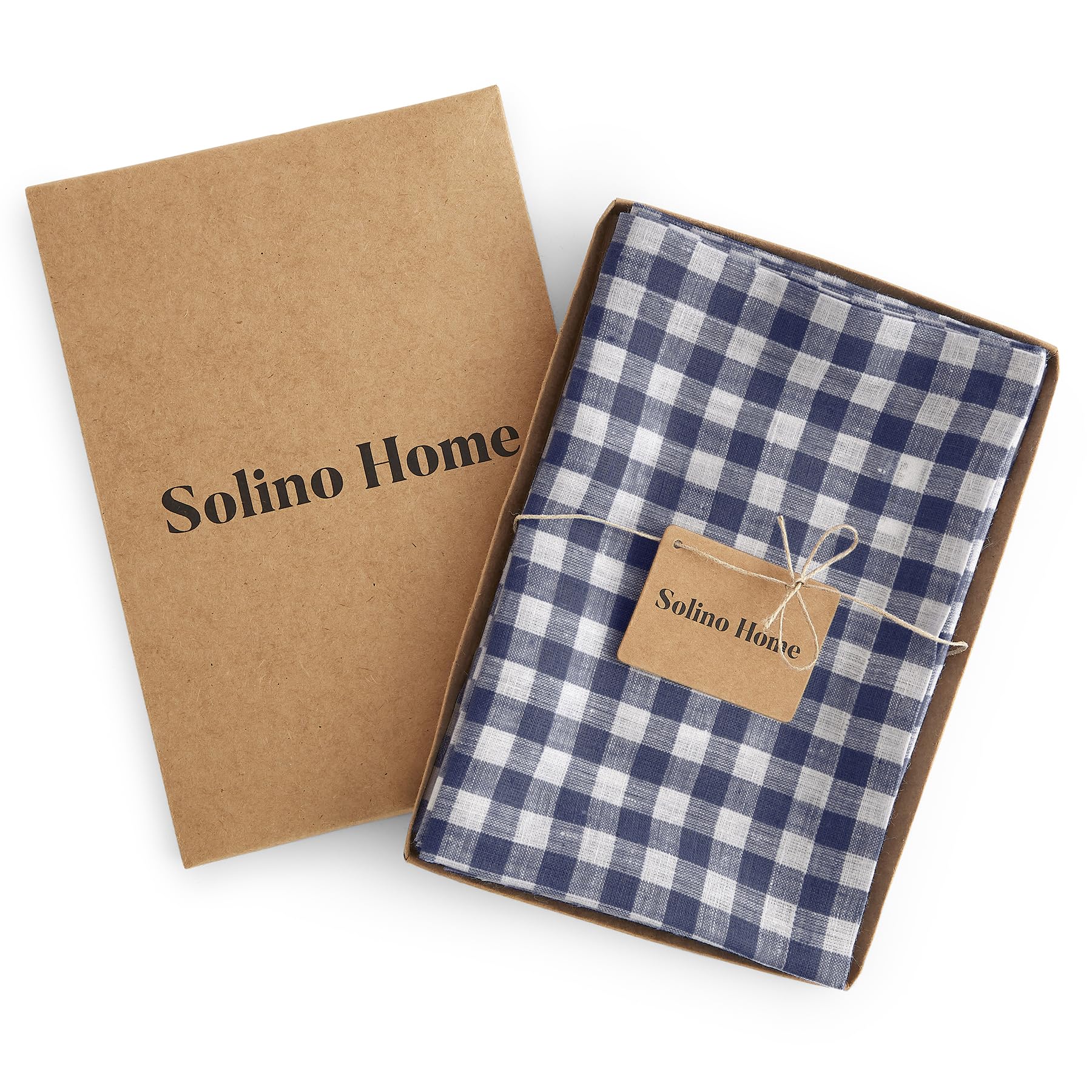 Solino Home Check Linen Dinner Napkins 20 X 20 Inch - 100% Pure Linen Navy Plaid Cloth Napkins Set Of 4 For Spring, Easter - Gin