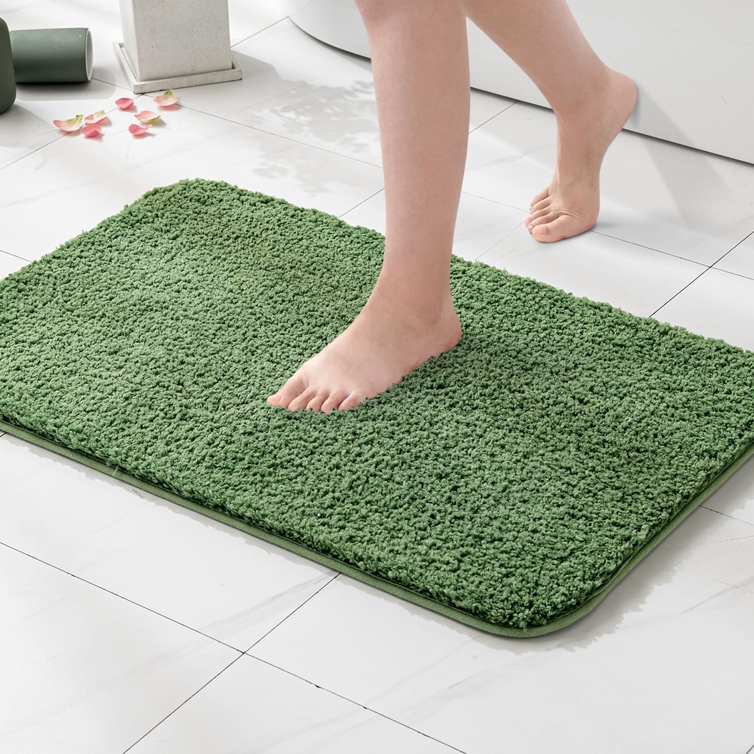 Miulee Moss Green Absorbent Bathroom Rugs, Soft Large Bath Mats Non-Slip And Quick-Drying For Bathroom Floor Bathtub Showers, Ma