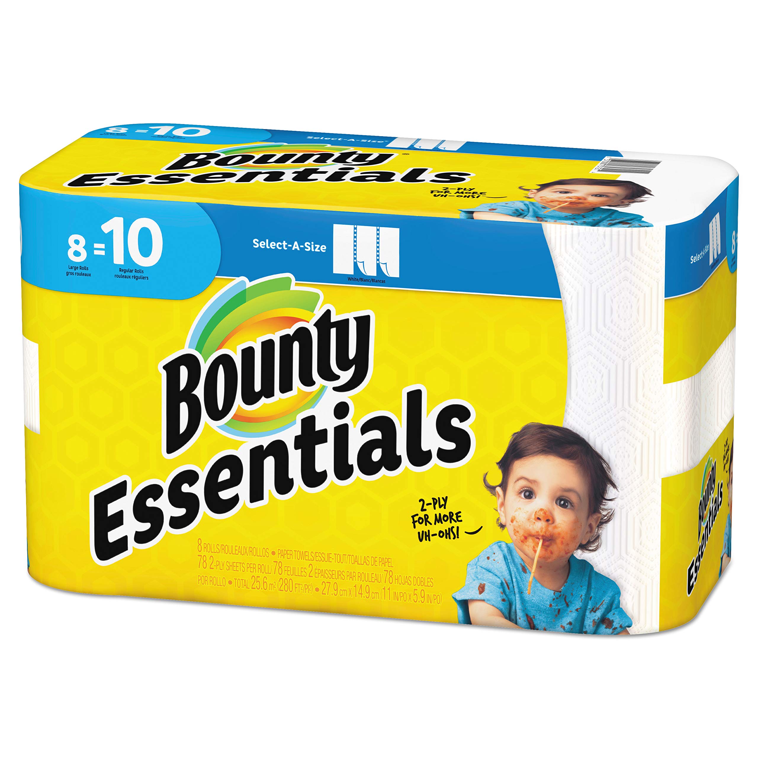 Bounty 75721 Essentials Select-A-Size Paper Towels, 2-Ply, 78 Sheets/Roll, 8 Rolls/Carton