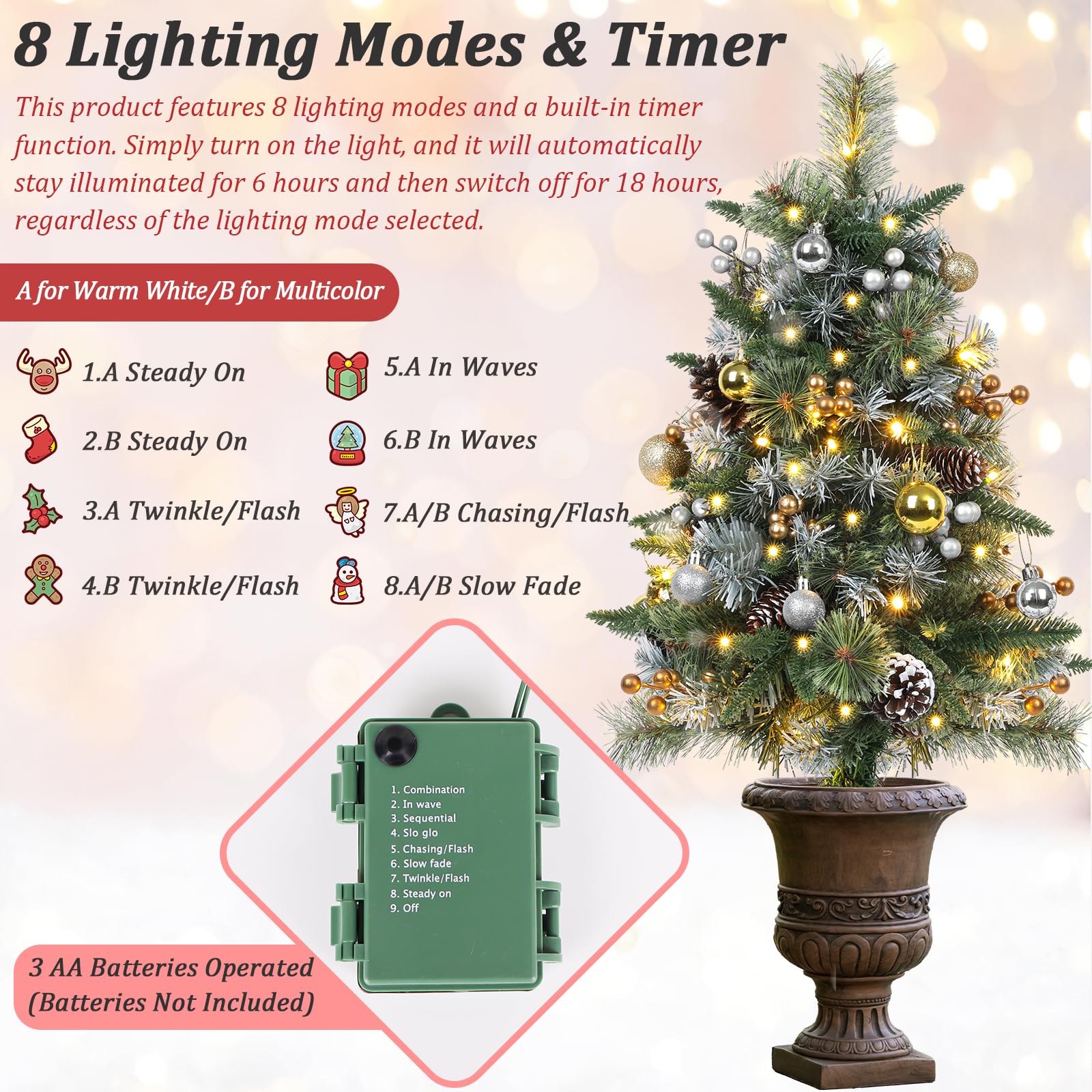 TOWPONICS Set of 2 Outdoor Pathway Christmas Trees, 30    Battery Operated Pre-Lit Frosted Xmas Tree with 35 LED Lights, 8 Flash