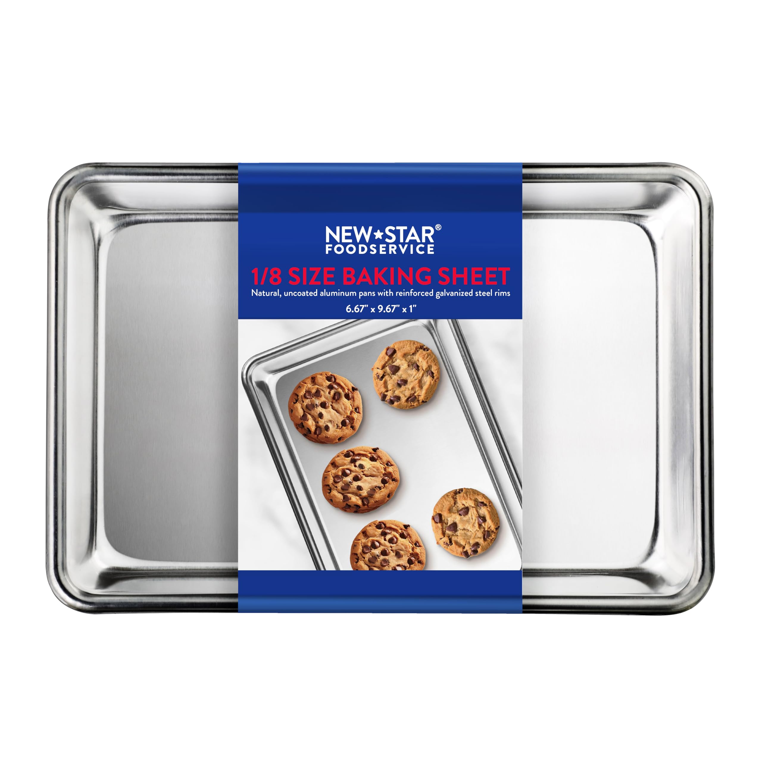 New Star Foodservice CommercialGrade Aluminum Sheet Pan, 18Gauge 1/8 Size Bun Pan, 9.6 x 6.6 x 1 Inch, HeavyDuty Baking Tray 