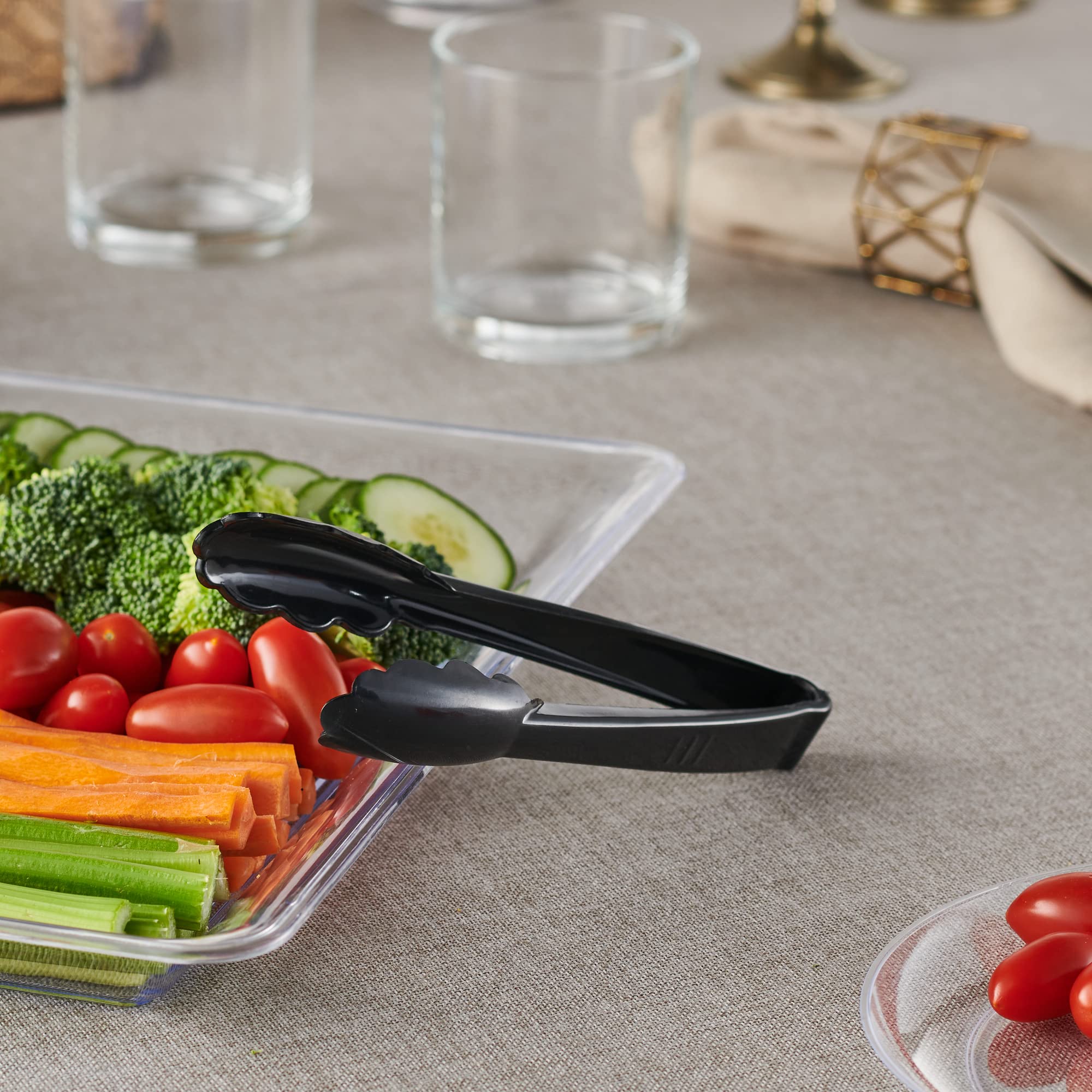 [Black Tongs 7.5'' Inches] Plasticpro 7.5'' Serving Tongs Heavy Duty Reusable Kitchen And Bbq Black Serving Tong For Party'S, Ca