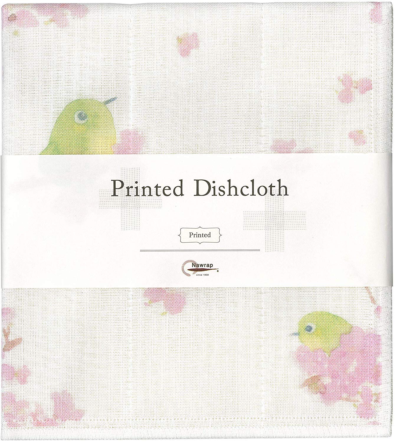 Nawrap Printed Dishcloths Set Of 3, Japanese White-Eye + Clover + Flower